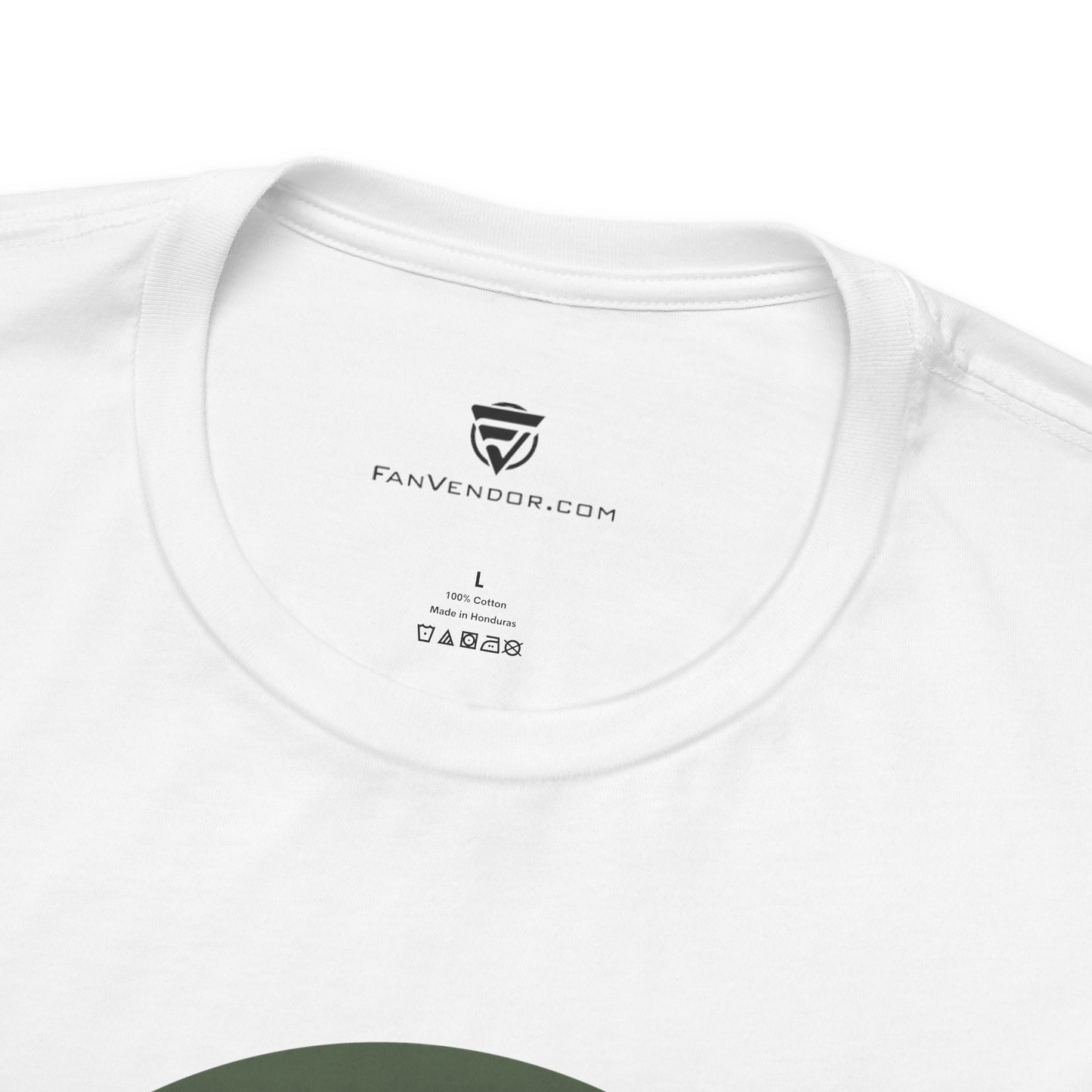 White t-shirt with 'Fanvendor.com' logo and text on a white background