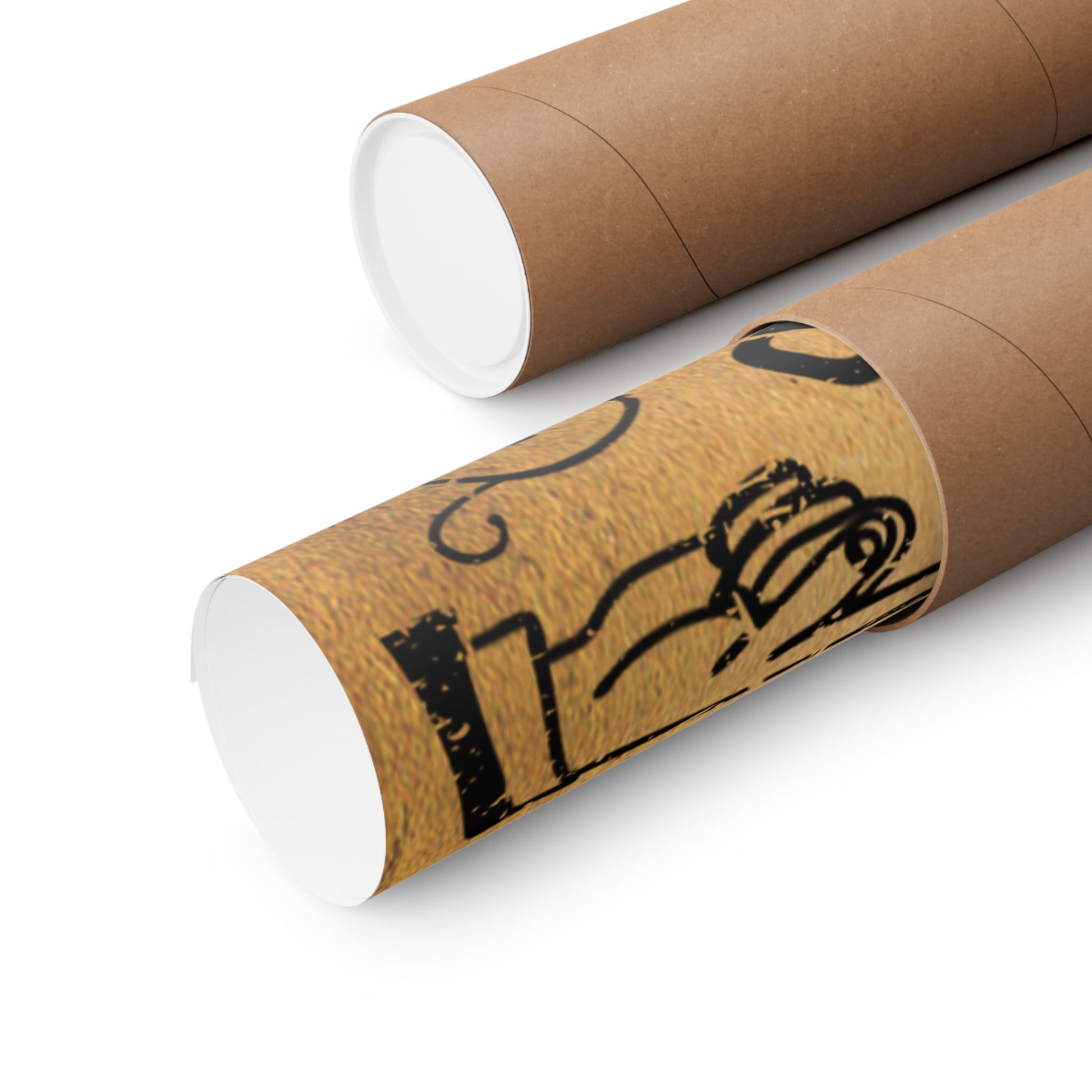 Two cardboard tubes with decorative band on a white background