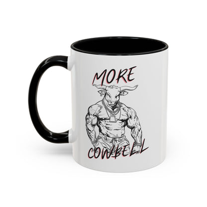 Mug with a graphic of a muscular bull and text on a white background