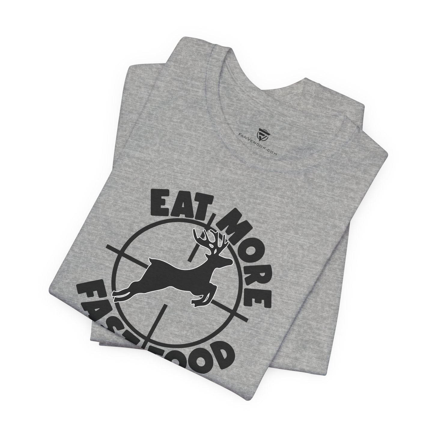 Gray t-shirt with graphic design on a white background