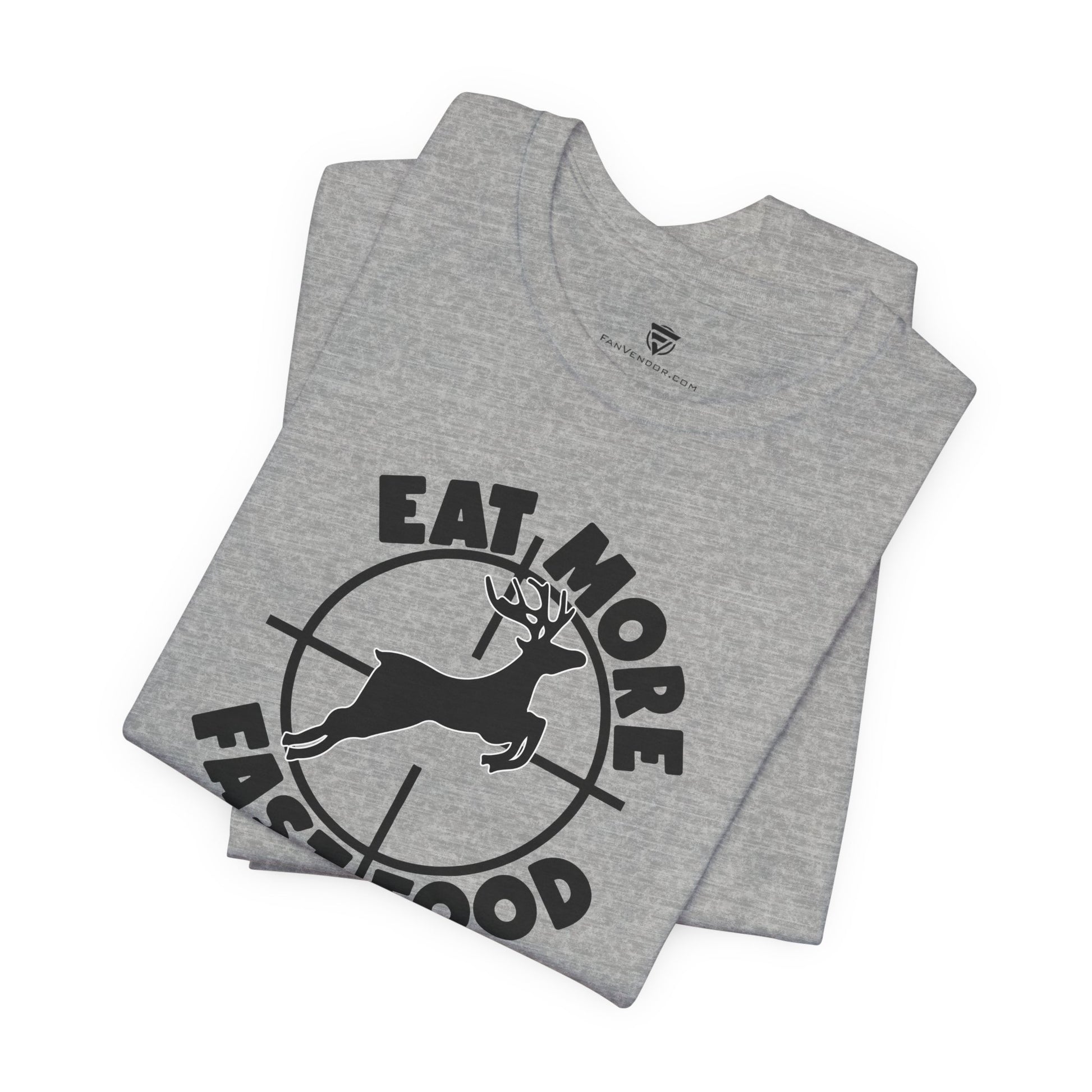 Gray t-shirt with graphic design on a white background
