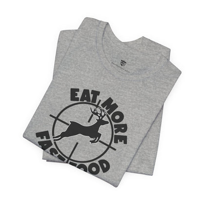 Gray t-shirt with graphic design on a white background