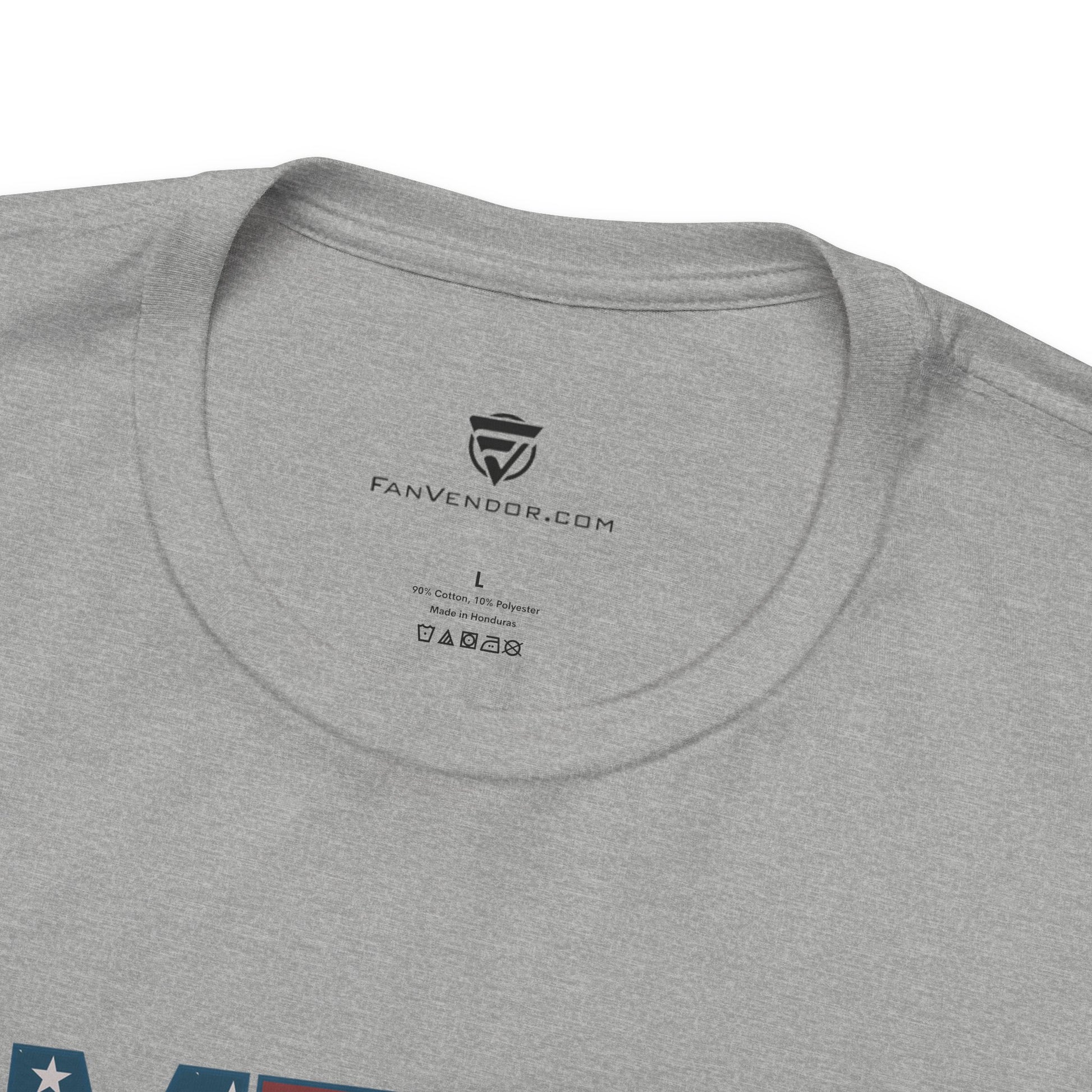Gray t-shirt with 'FanVendor.com' logo and text on the collar.