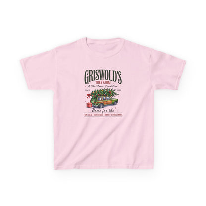 Pink t-shirt with Christmas-themed graphic and text on a white background