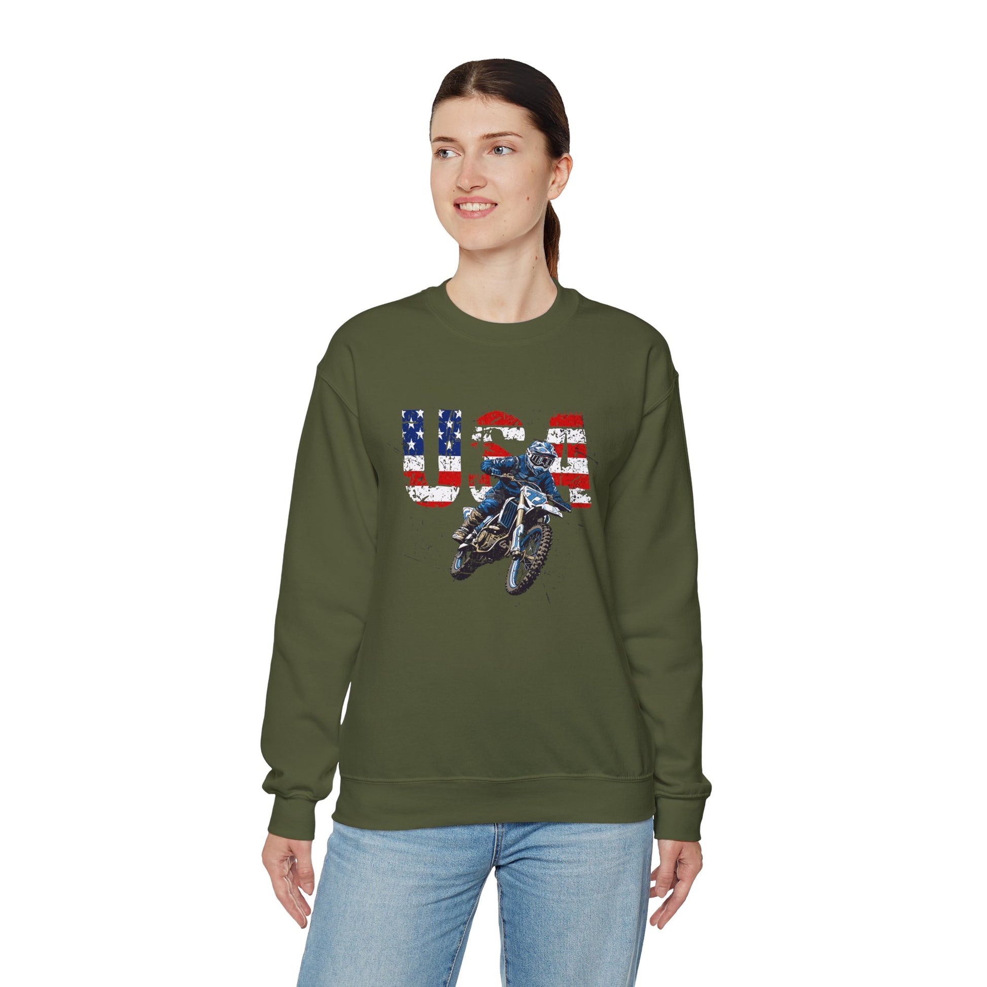 Unisex Motorcycle Sweatshirt America USA Dirt Bike Green