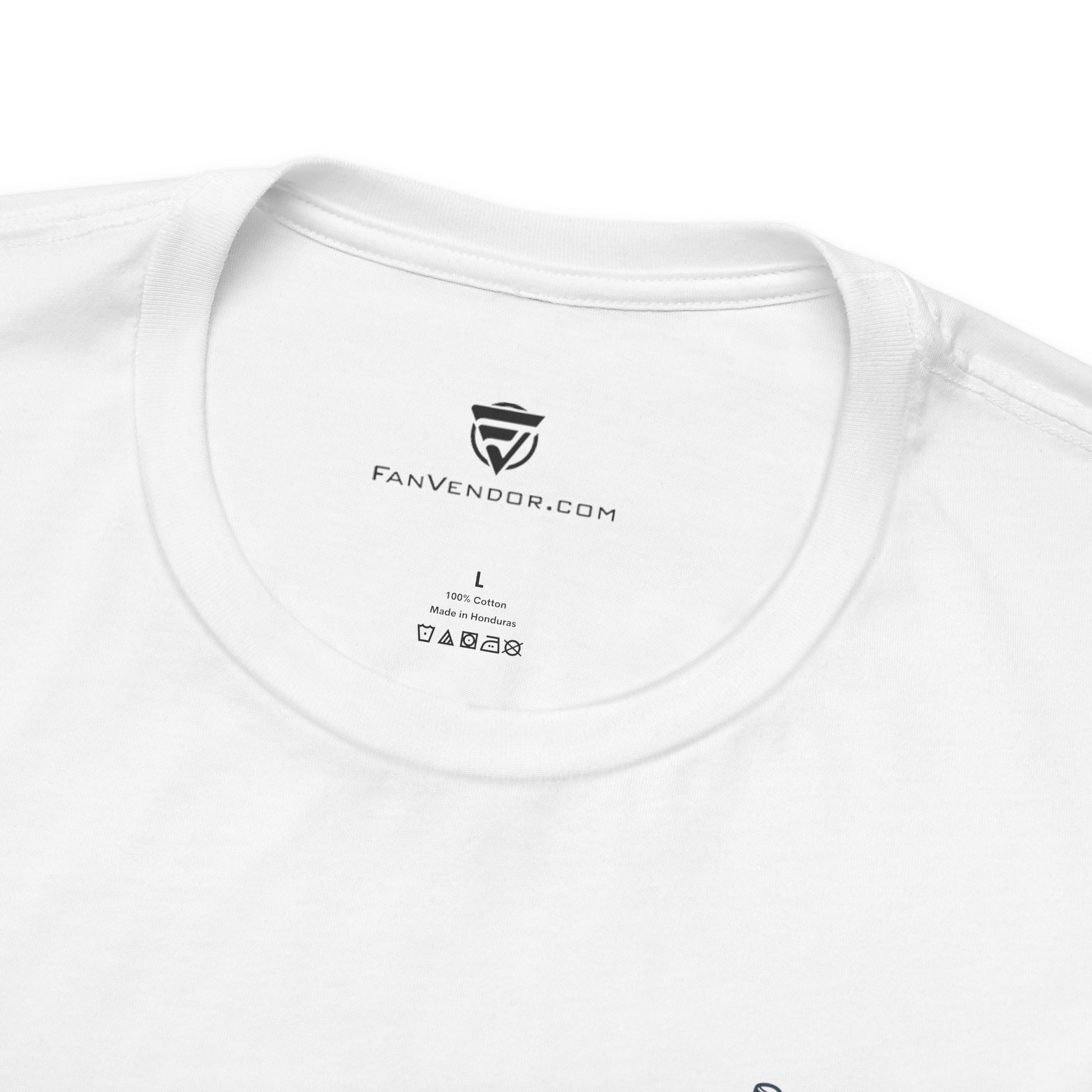 White t-shirt with 'Fanvendor.com' logo and text on a white background