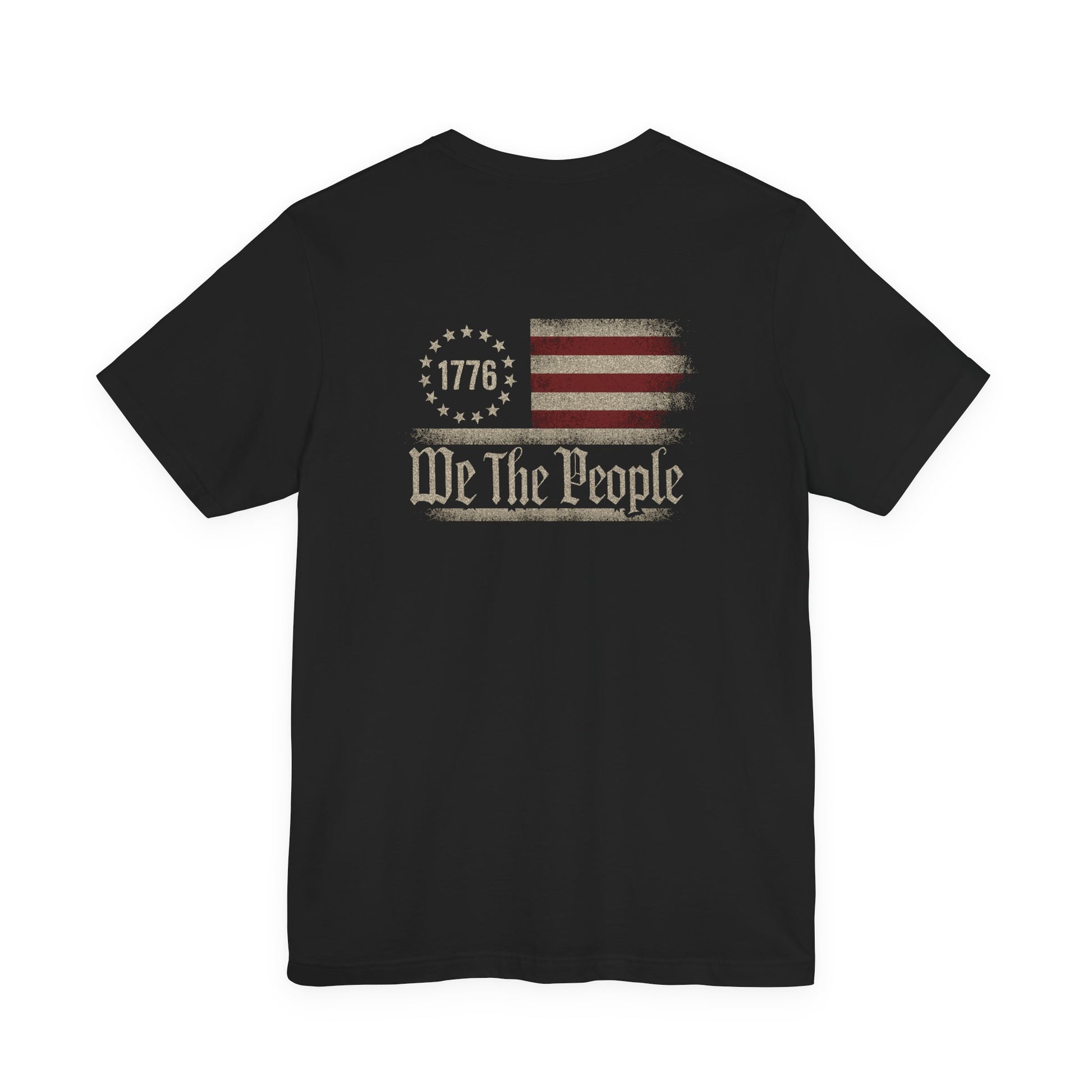 Black t-shirt with 'We The People' and 1776 design on a white background