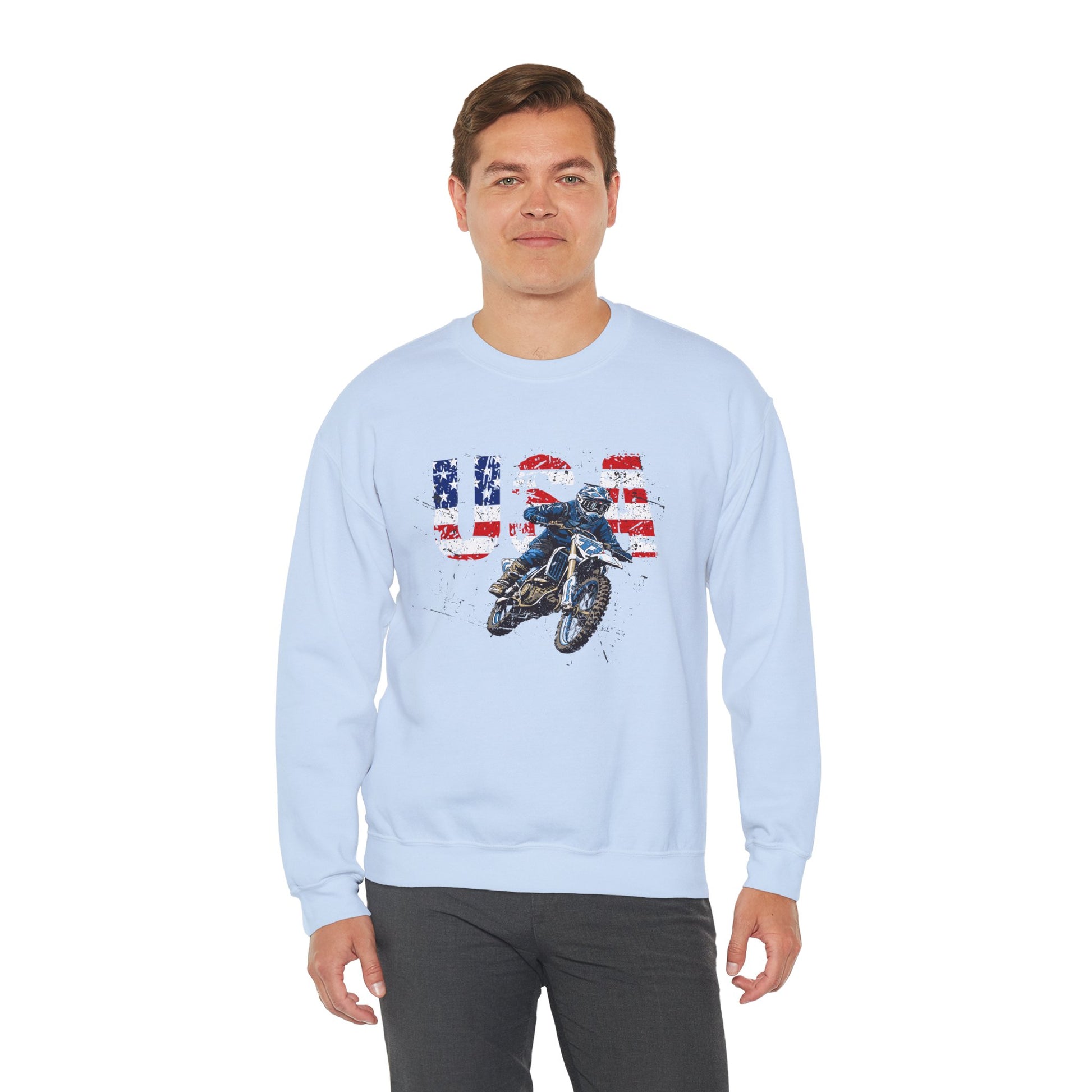 Unisex Motorcycle Sweatshirt America USA Dirt Bike Blue