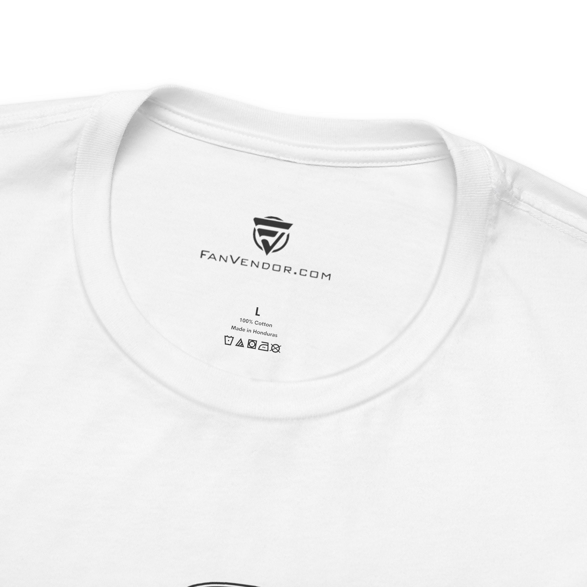 White t-shirt with 'Fanvendor.com' logo and text on a white background