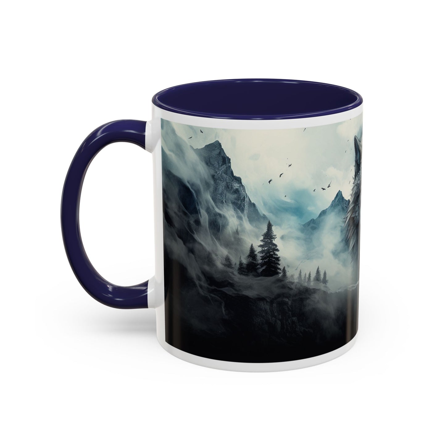 Mug with mountain and forest design on a white background