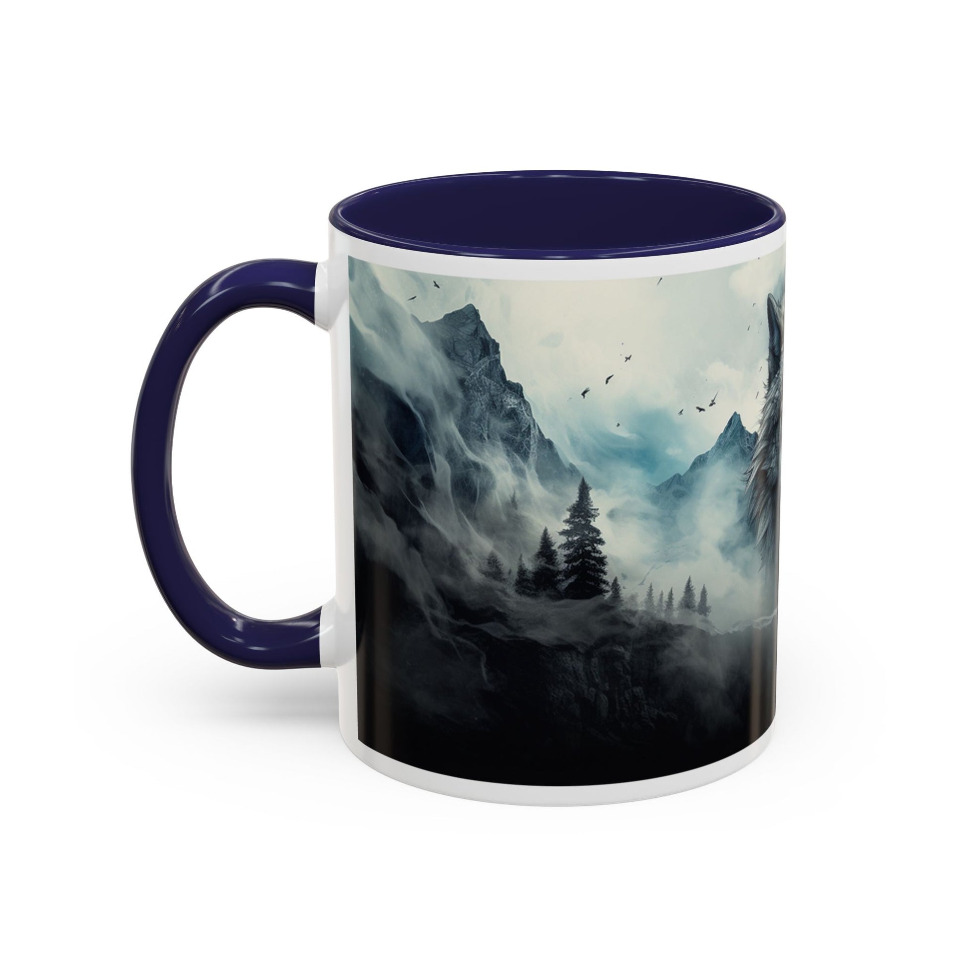 Mug with mountain and forest design on a white background