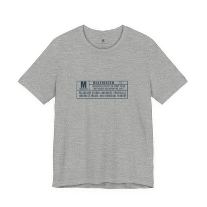 Gray t-shirt with text on a white background