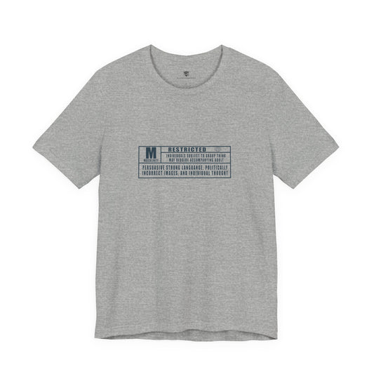 Gray t-shirt with text on a white background