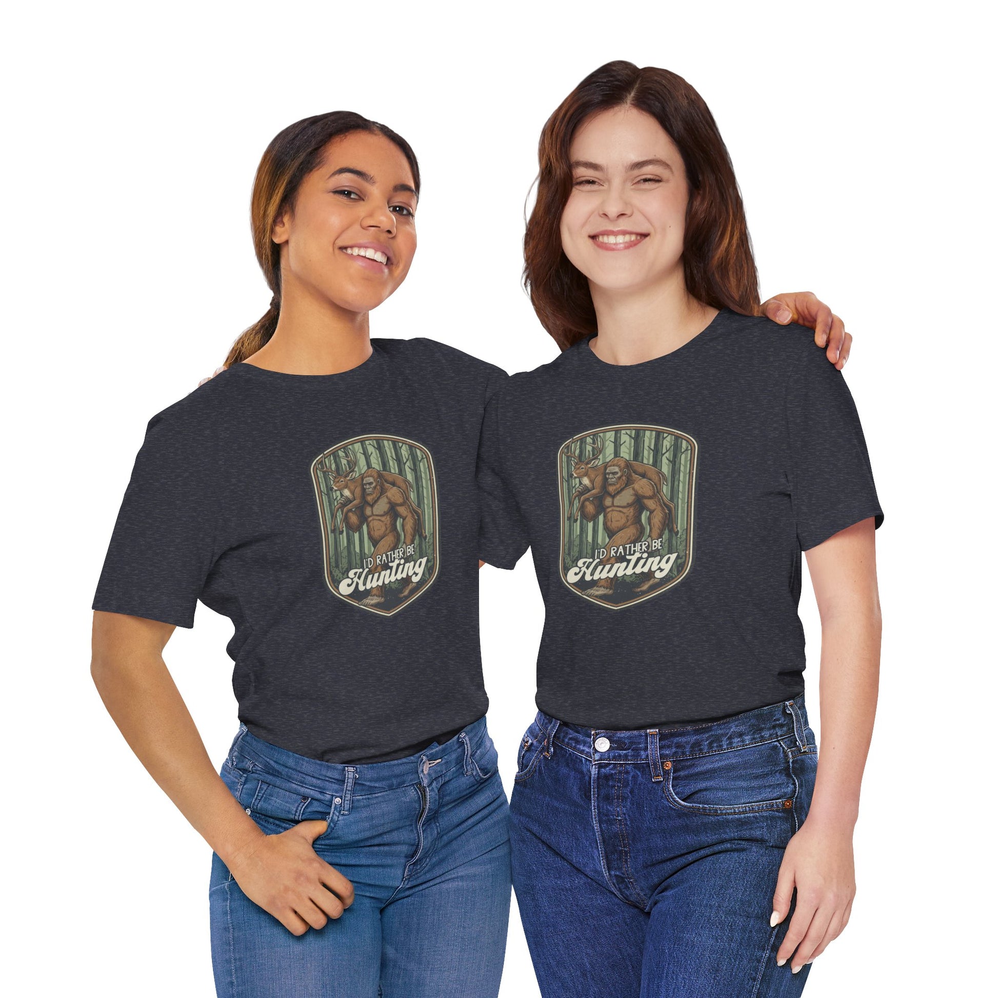 Two women wearing black t-shirts