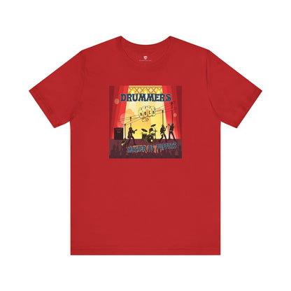 Red t-shirt with a graphic design on a white background