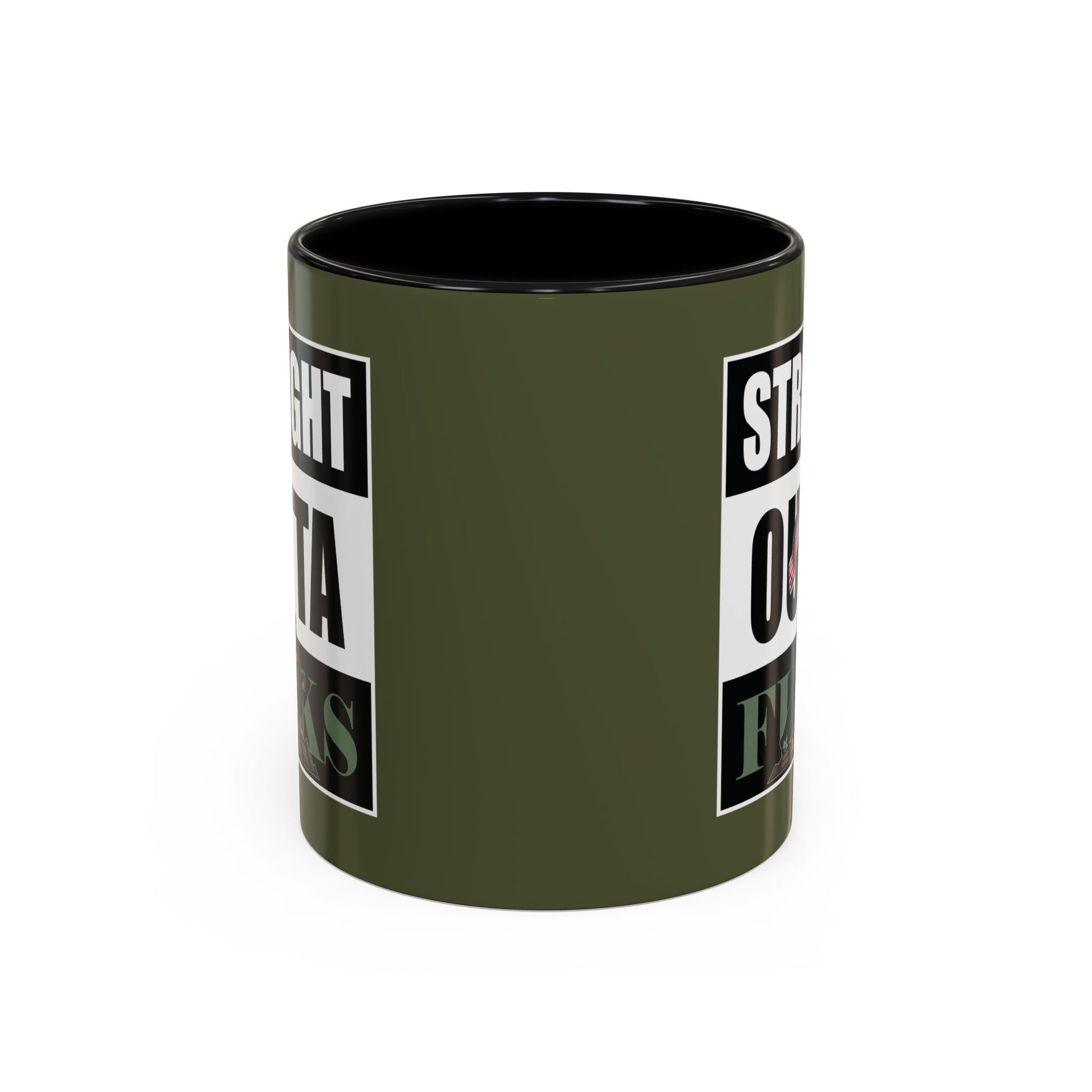 Green mug with text design on a white background