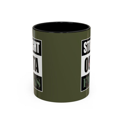 Green mug with text design on a white background