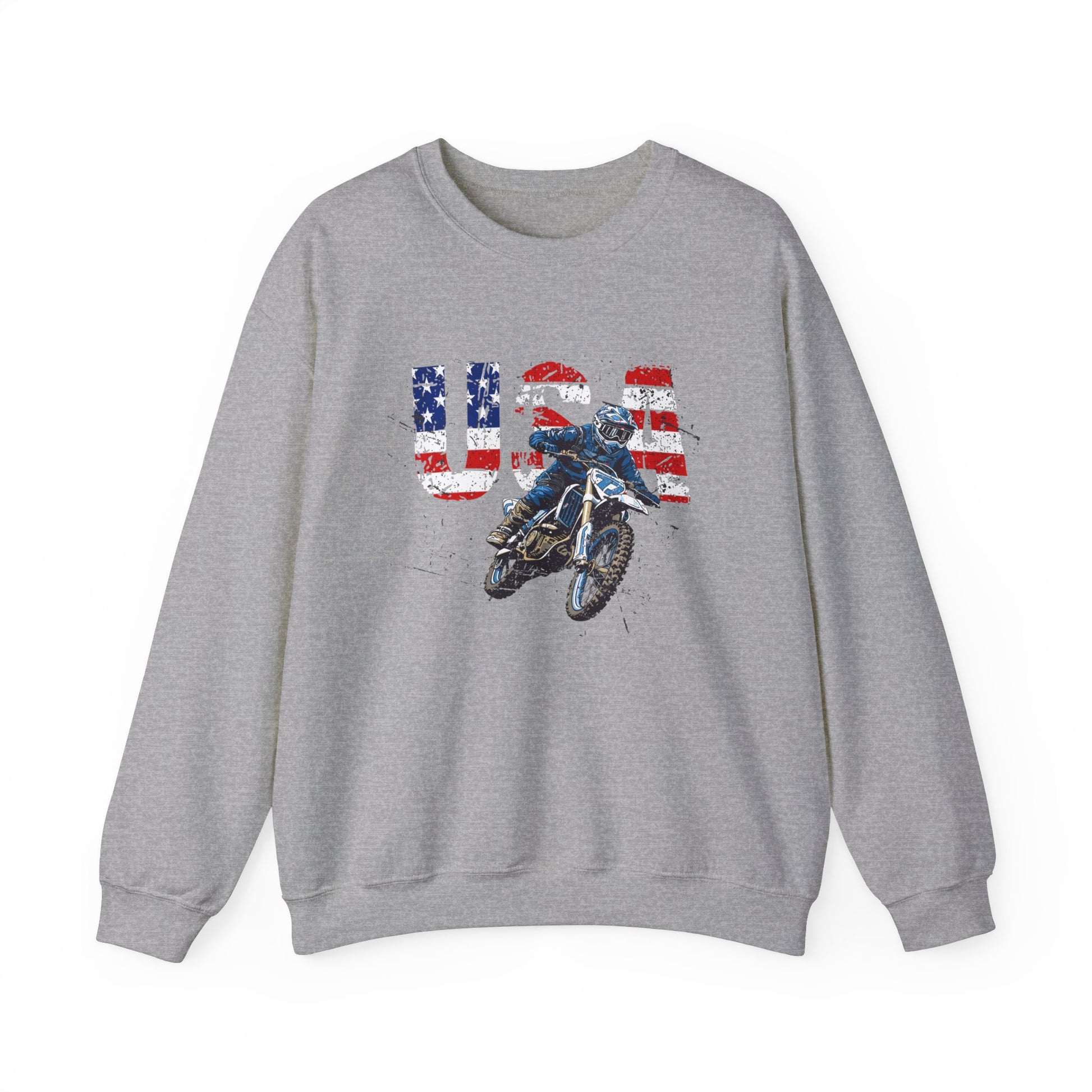 Unisex Motorcycle Sweatshirt America USA Dirt Bike Grey