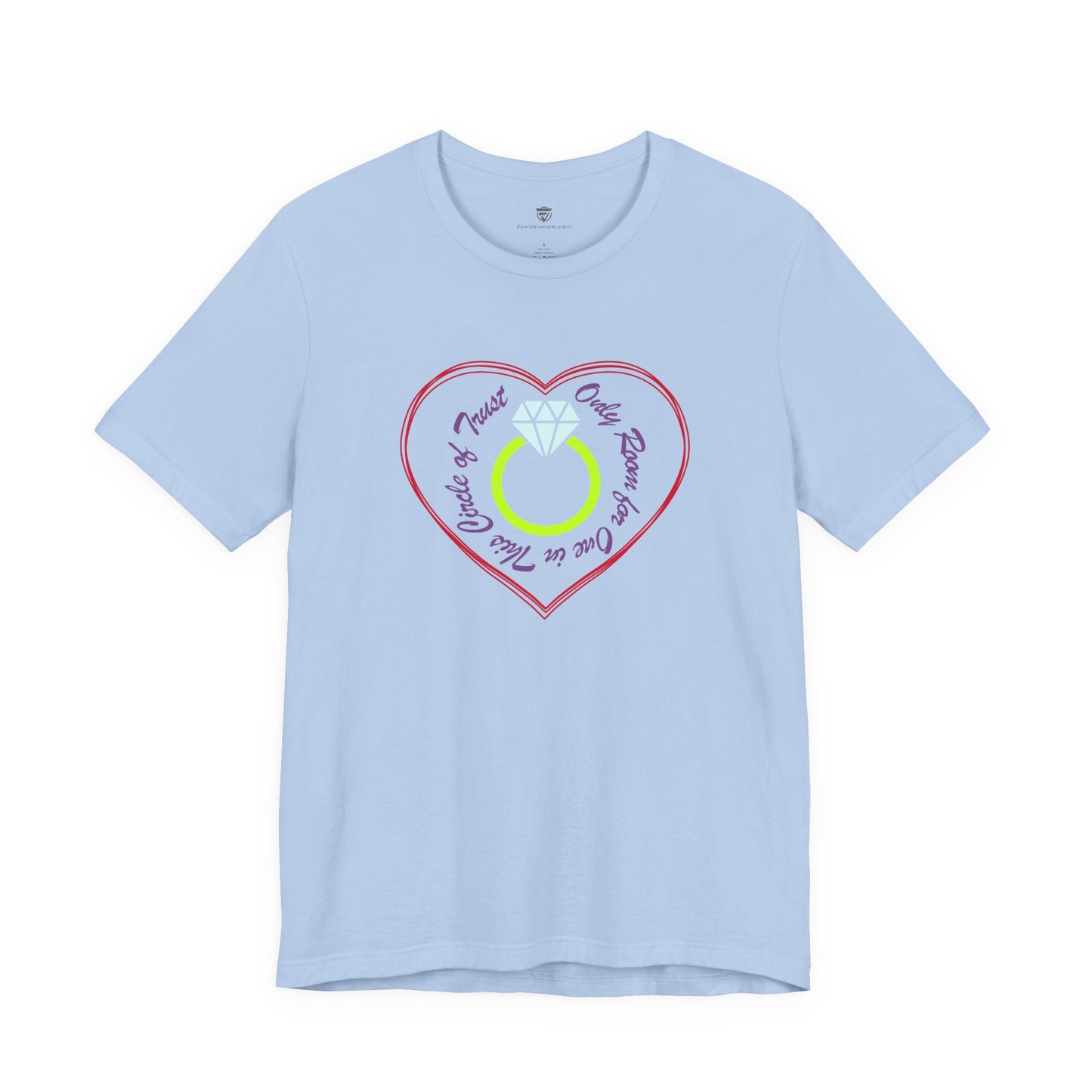 Light blue t-shirt with a heart-shaped graphic design on a white background