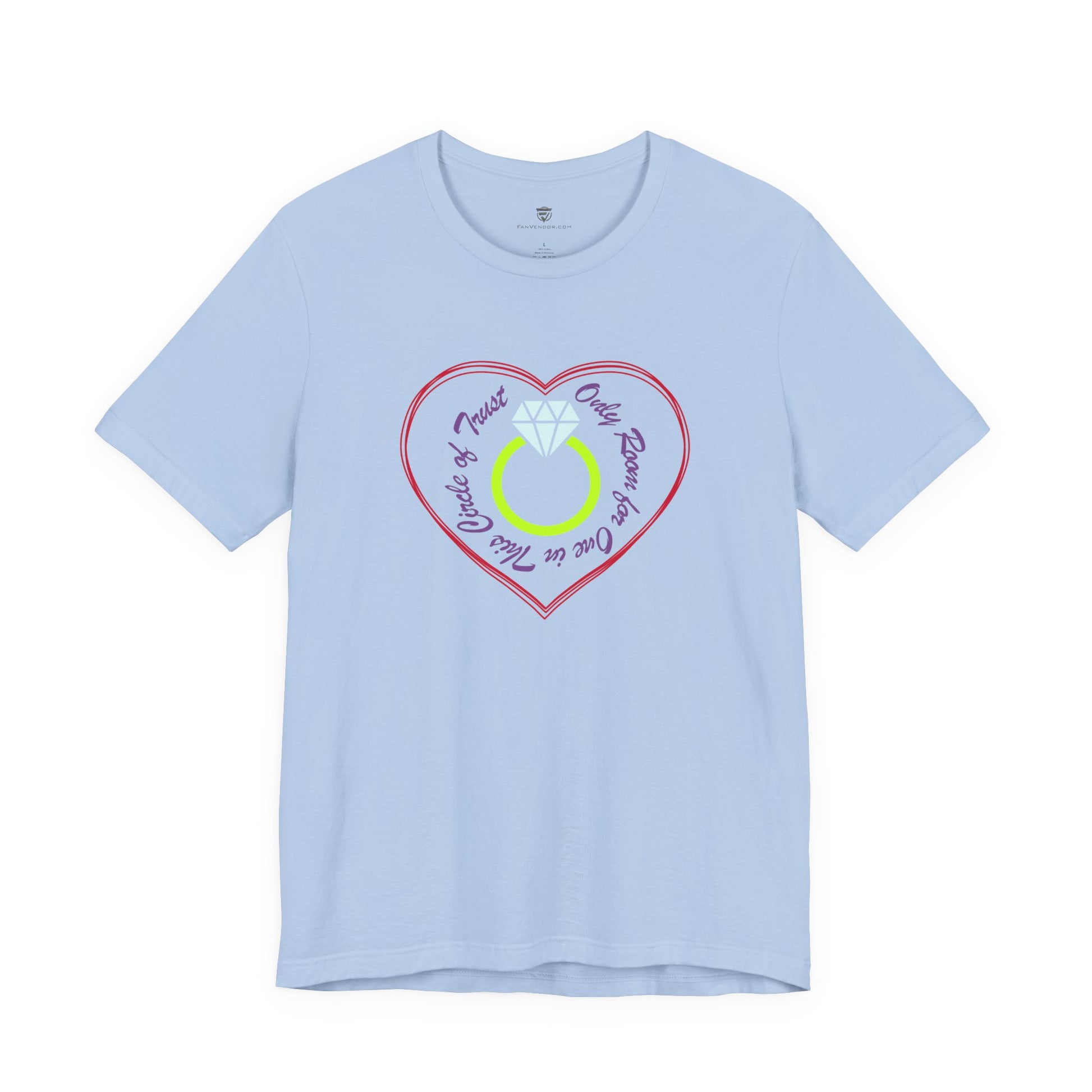 Light blue t-shirt with a heart-shaped graphic design on a white background