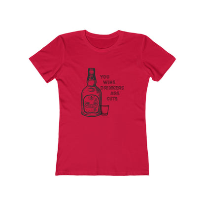 Red t-shirt with a graphic of a bottle and text on a white background