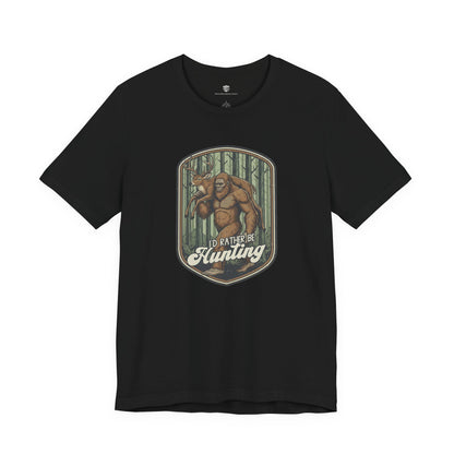 Black t-shirt with a graphic and text 'I'd Rather Be Hunting' 