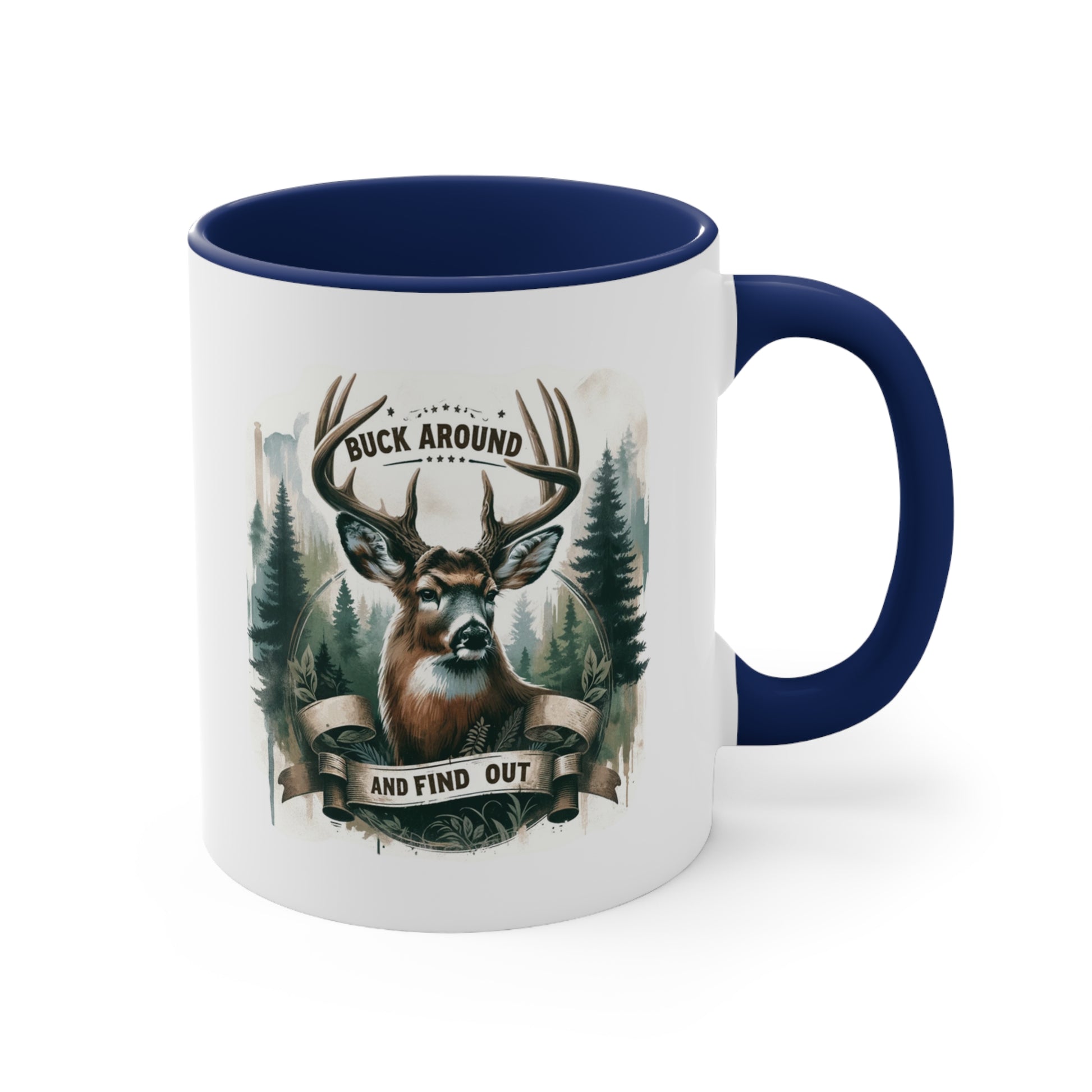 Accent Coffee Mug Cool Funny Deer Hunting Graphic Navy