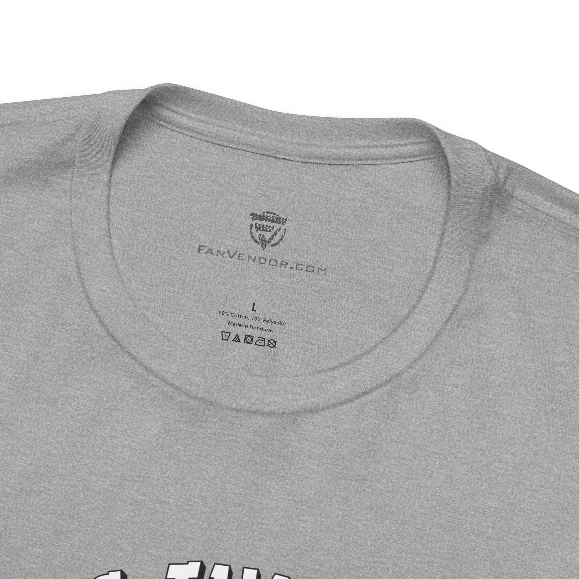Gray t-shirt with 'FanVendor.com' logo and text on the collar.