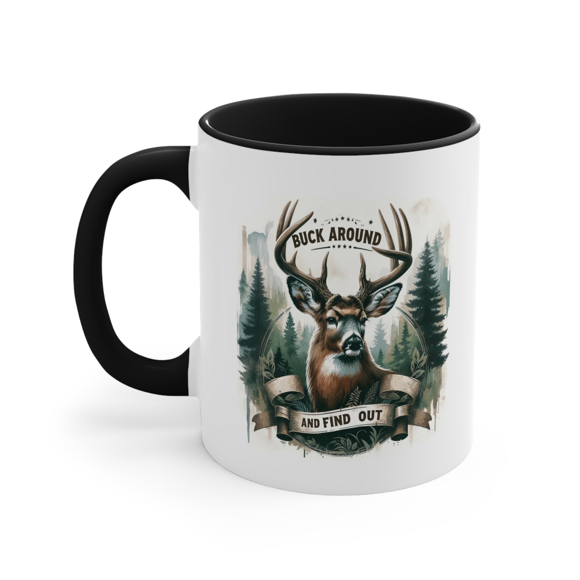 Accent Coffee Mug Cool Funny Deer Hunting Graphic Black