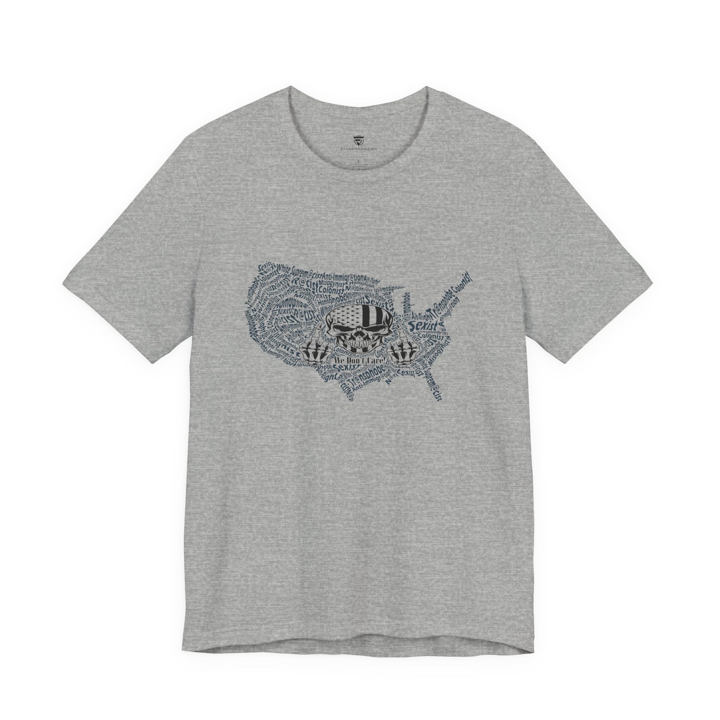 Gray t-shirt with a graphic design of the United States on a white background