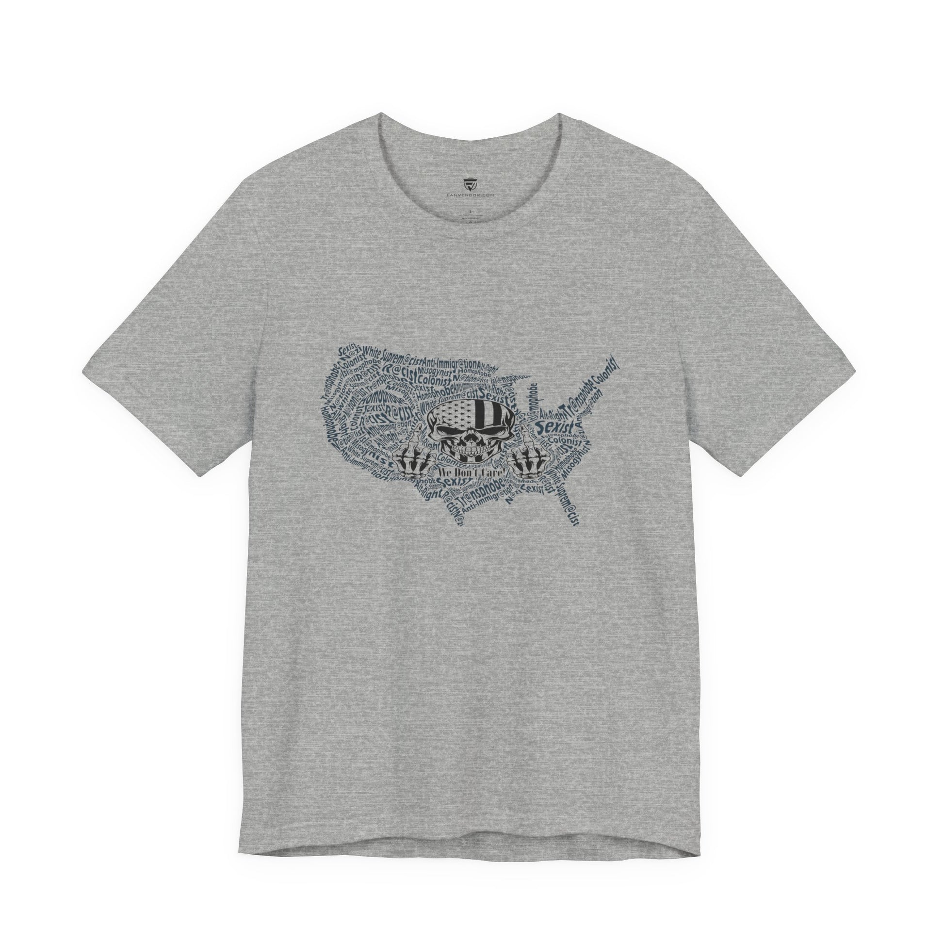 Gray t-shirt with a graphic design of the United States on a white background
