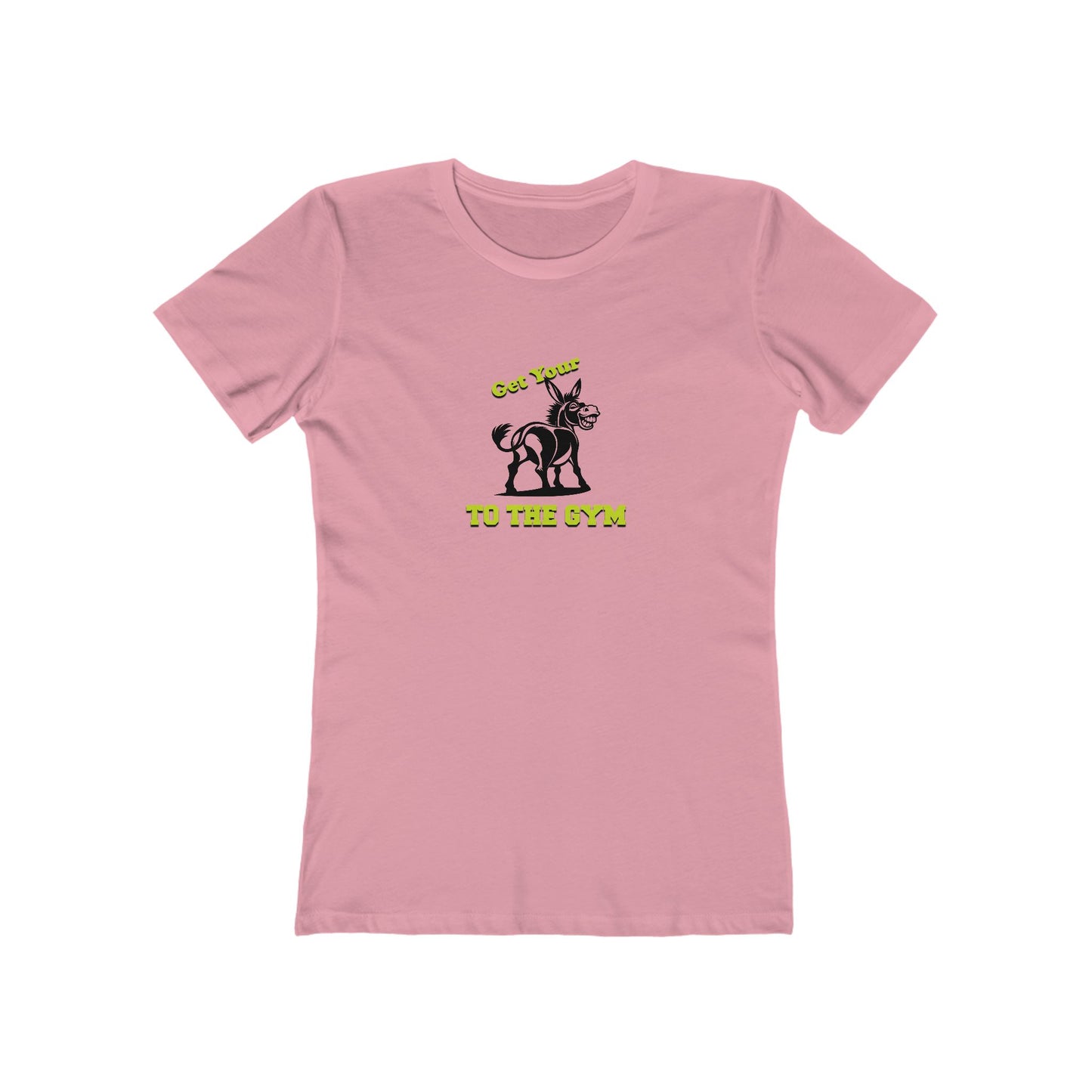 Pink t-shirt with a graphic and text on a white background