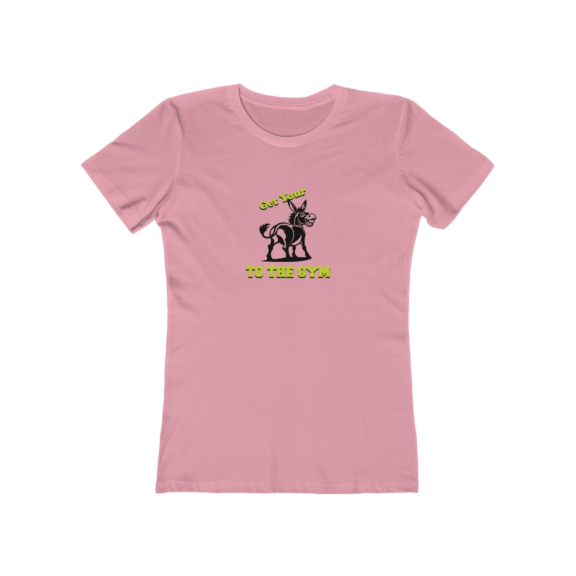 Pink t-shirt with a graphic and text on a white background