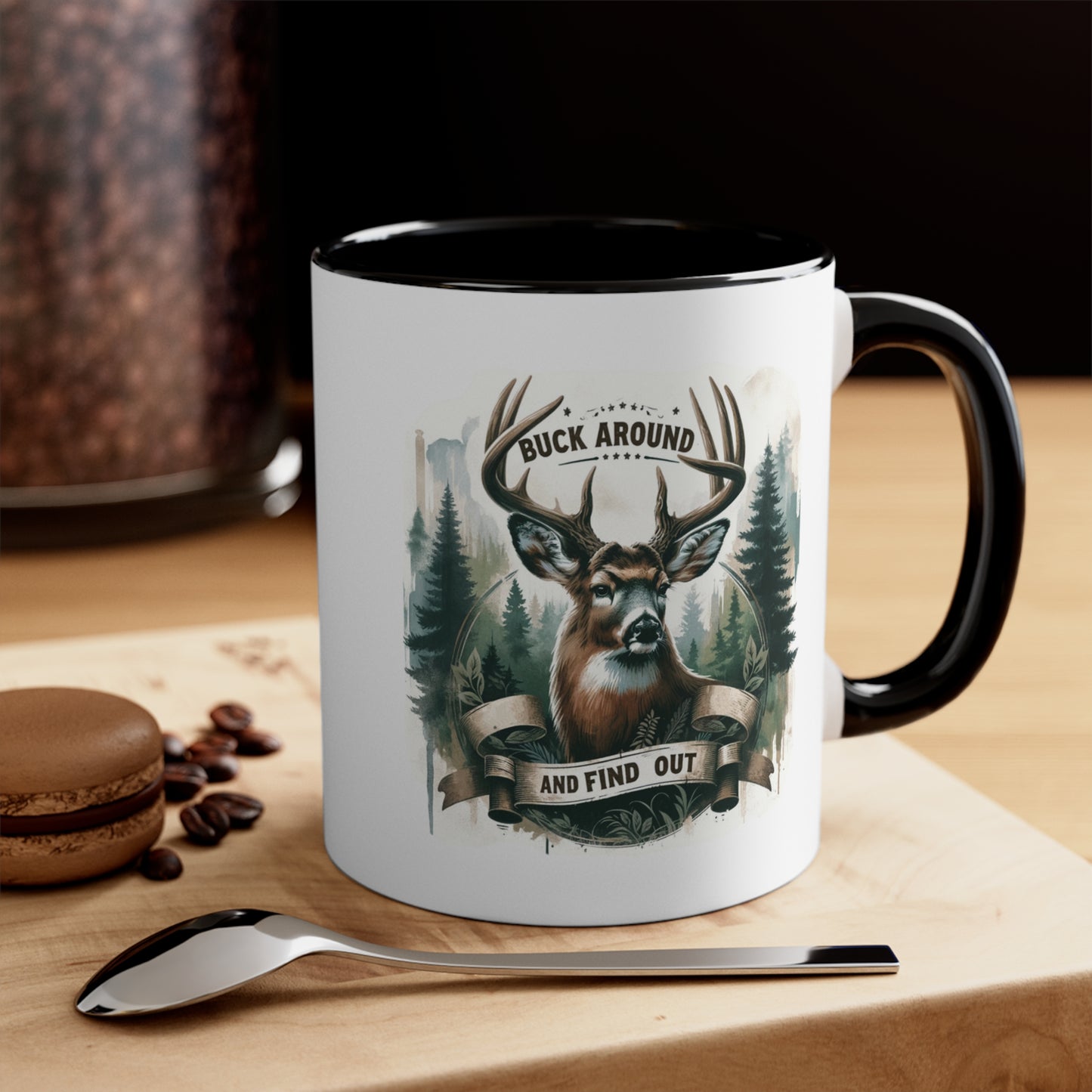 Accent Coffee Mug Cool Funny Deer Hunting Graphic Black