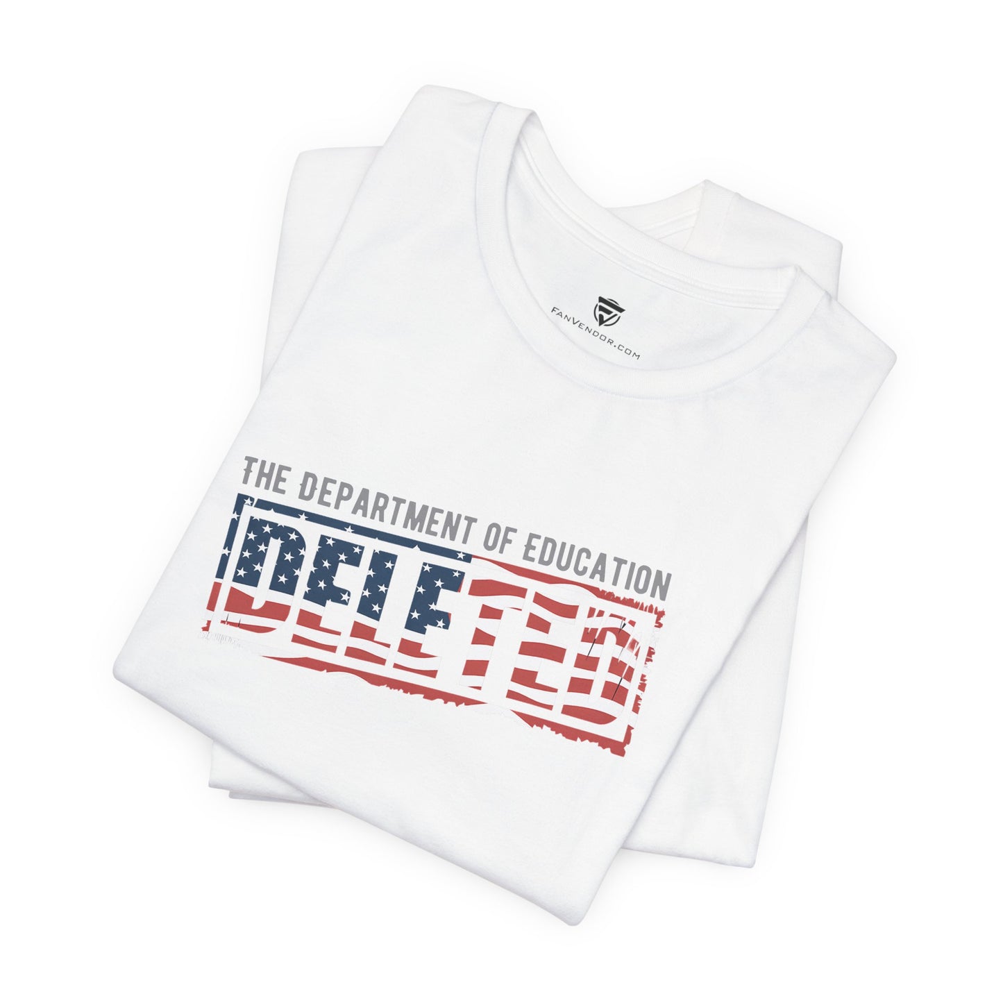White t-shirt with 'The Department of Education' text and American flag design on a white background