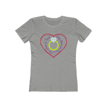 Gray t-shirt with a heart-shaped design featuring a ring and text on a white background