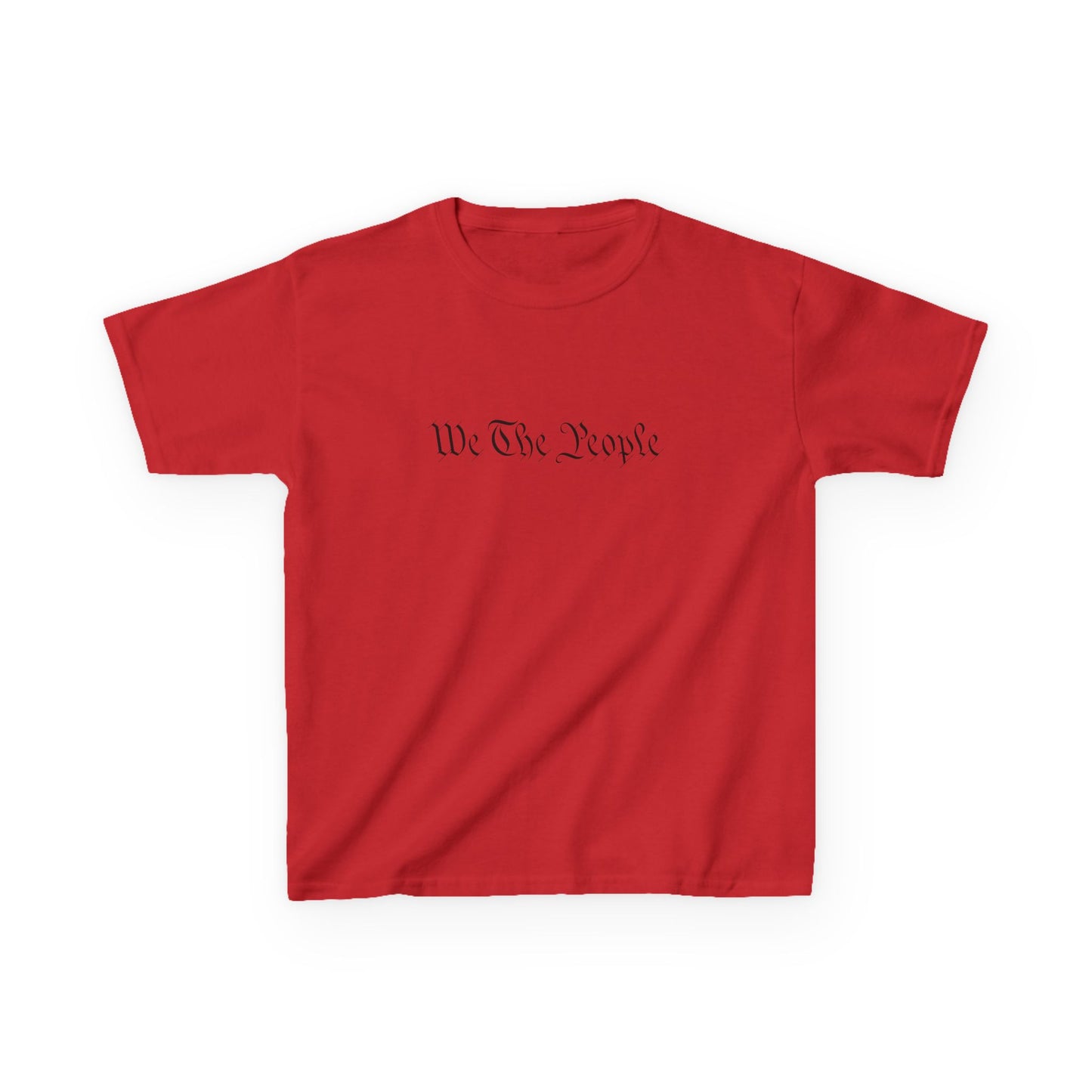 Red t-shirt with 'We The People' text on a white background