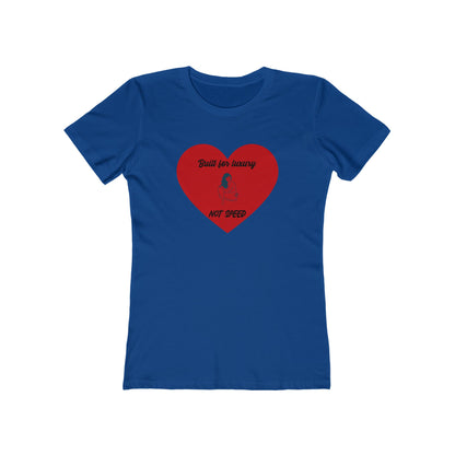 Blue t-shirt with a red heart graphic and text on a white background