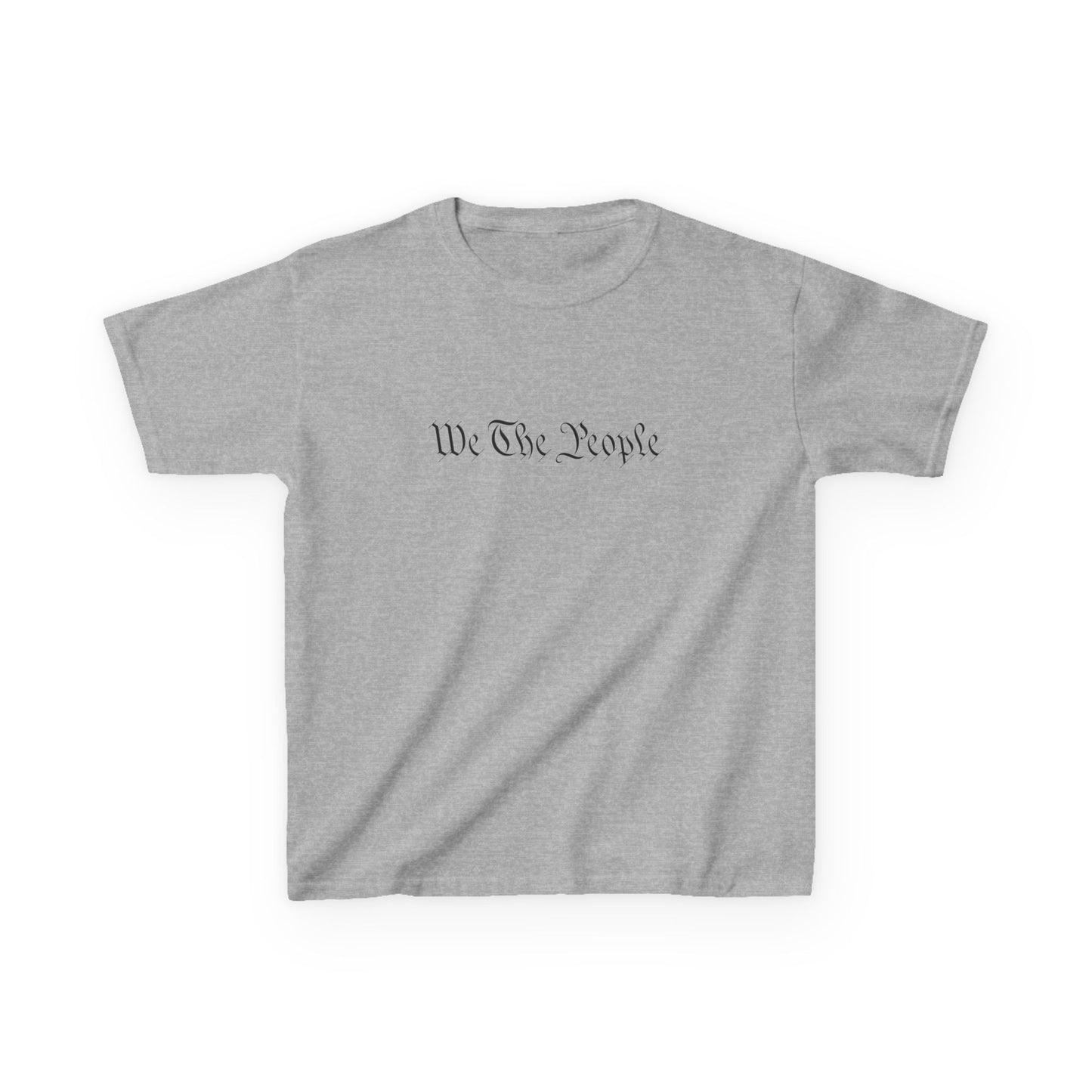 Gray t-shirt with text design on a white background