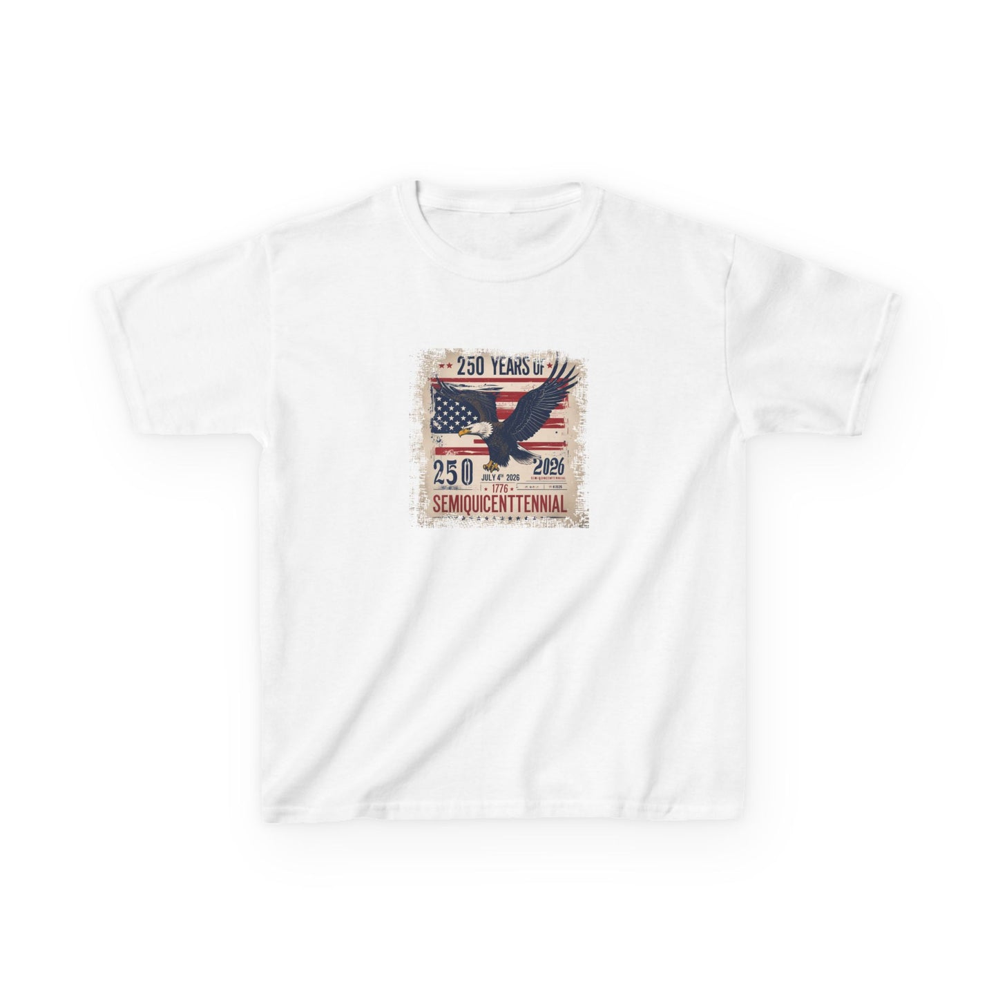 White t-shirt with a graphic of an eagle and American flag on a white background