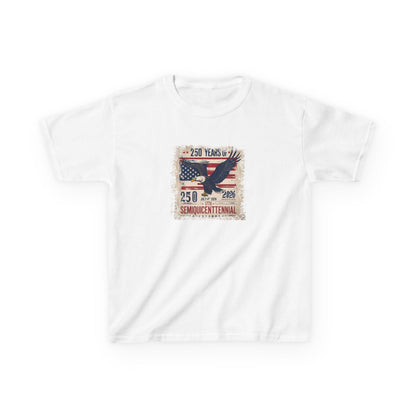 White t-shirt with a graphic of an eagle and American flag on a white background