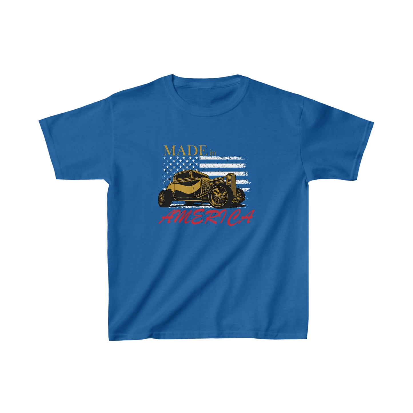 Kids Unisex Cool Hotrod T-Shirt America Patriotic Blue