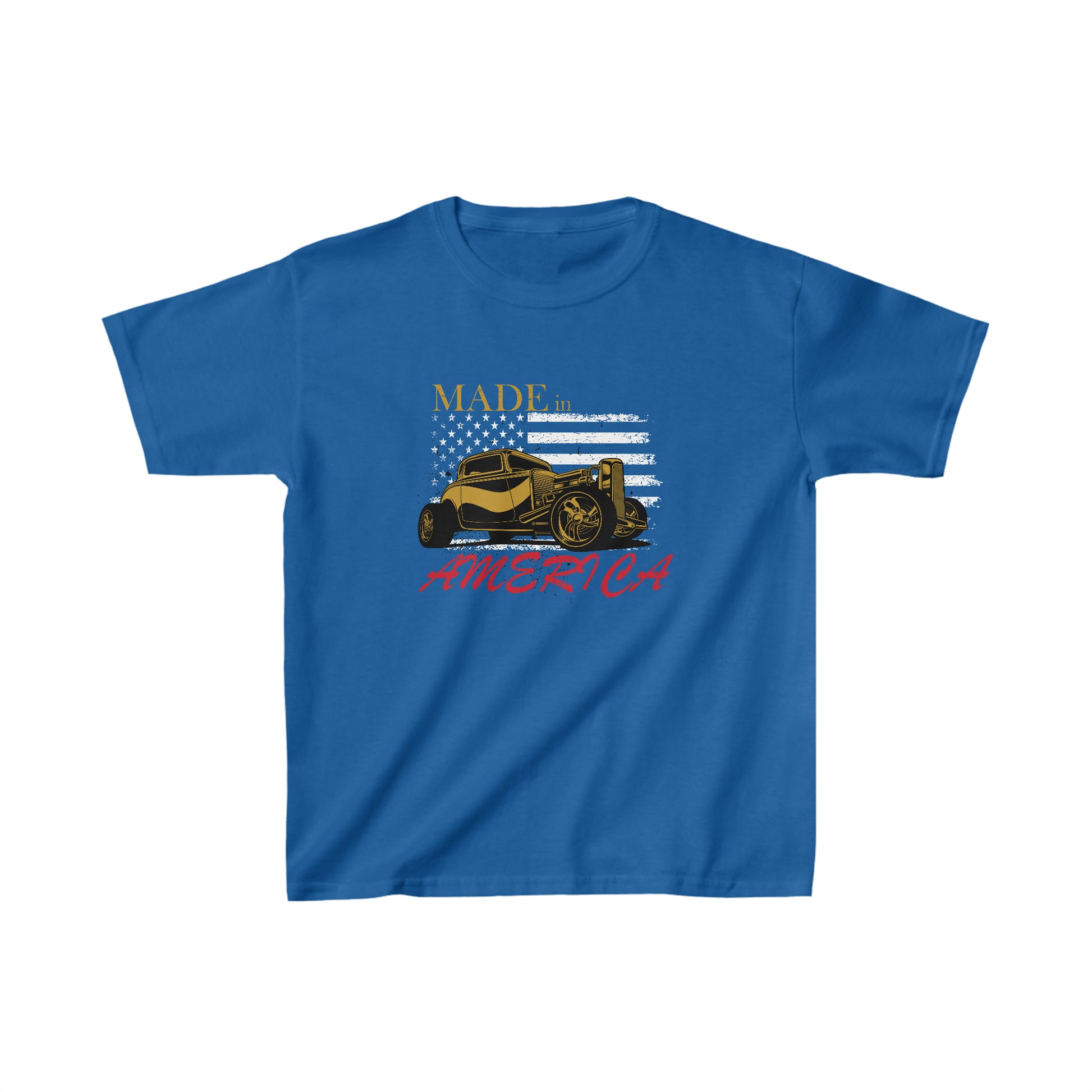 Kids Unisex Cool Hotrod T-Shirt America Patriotic Blue