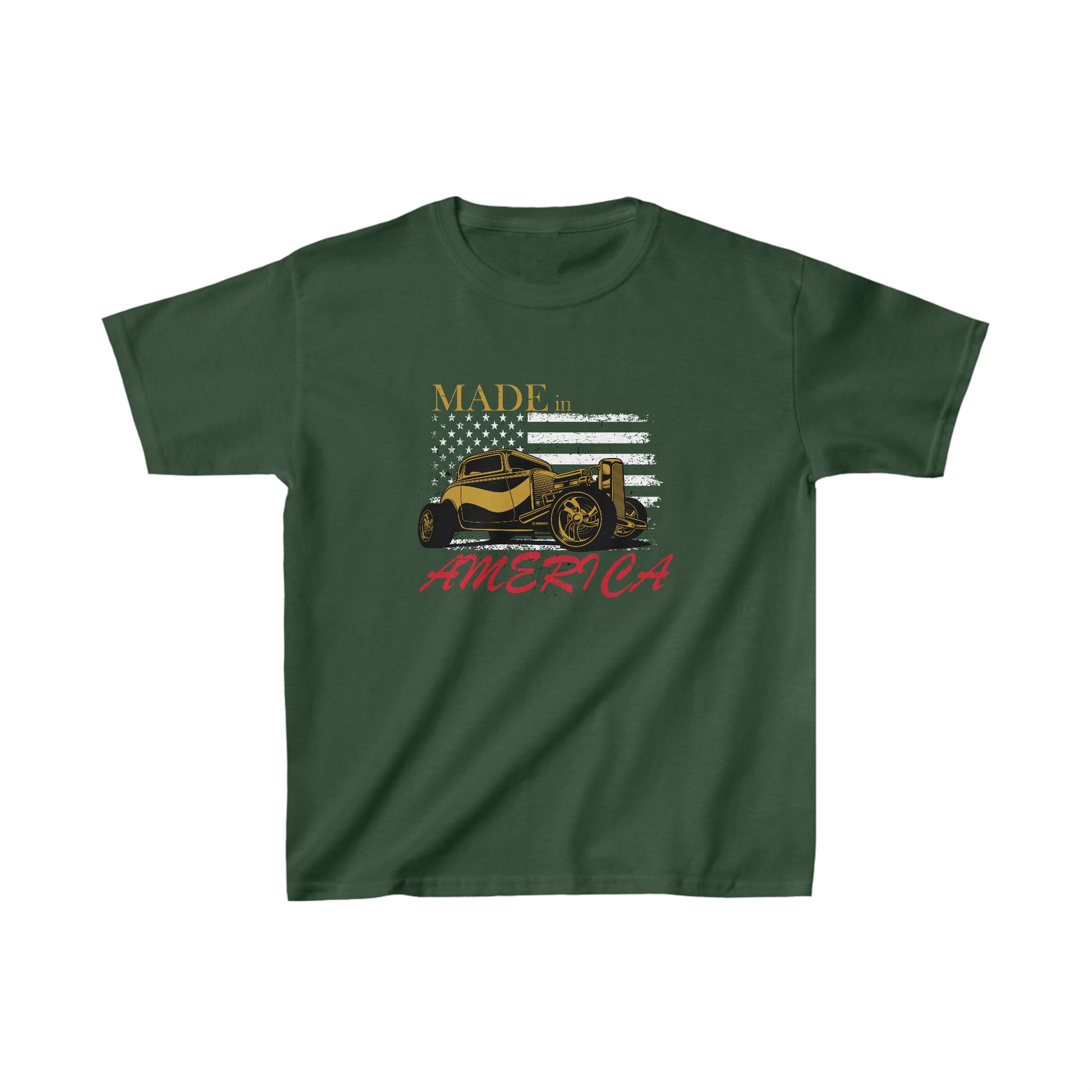 Kids Unisex Cool Hotrod T-Shirt America Patriotic Green