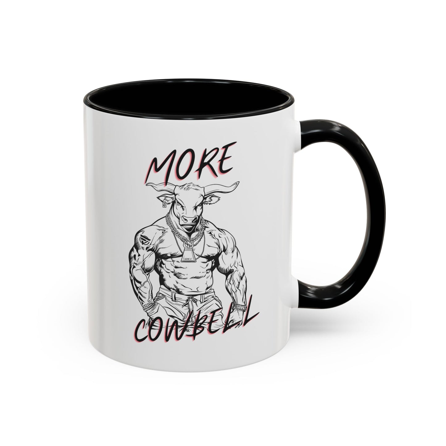 White mug with black interior and handle, featuring a humorous text message.