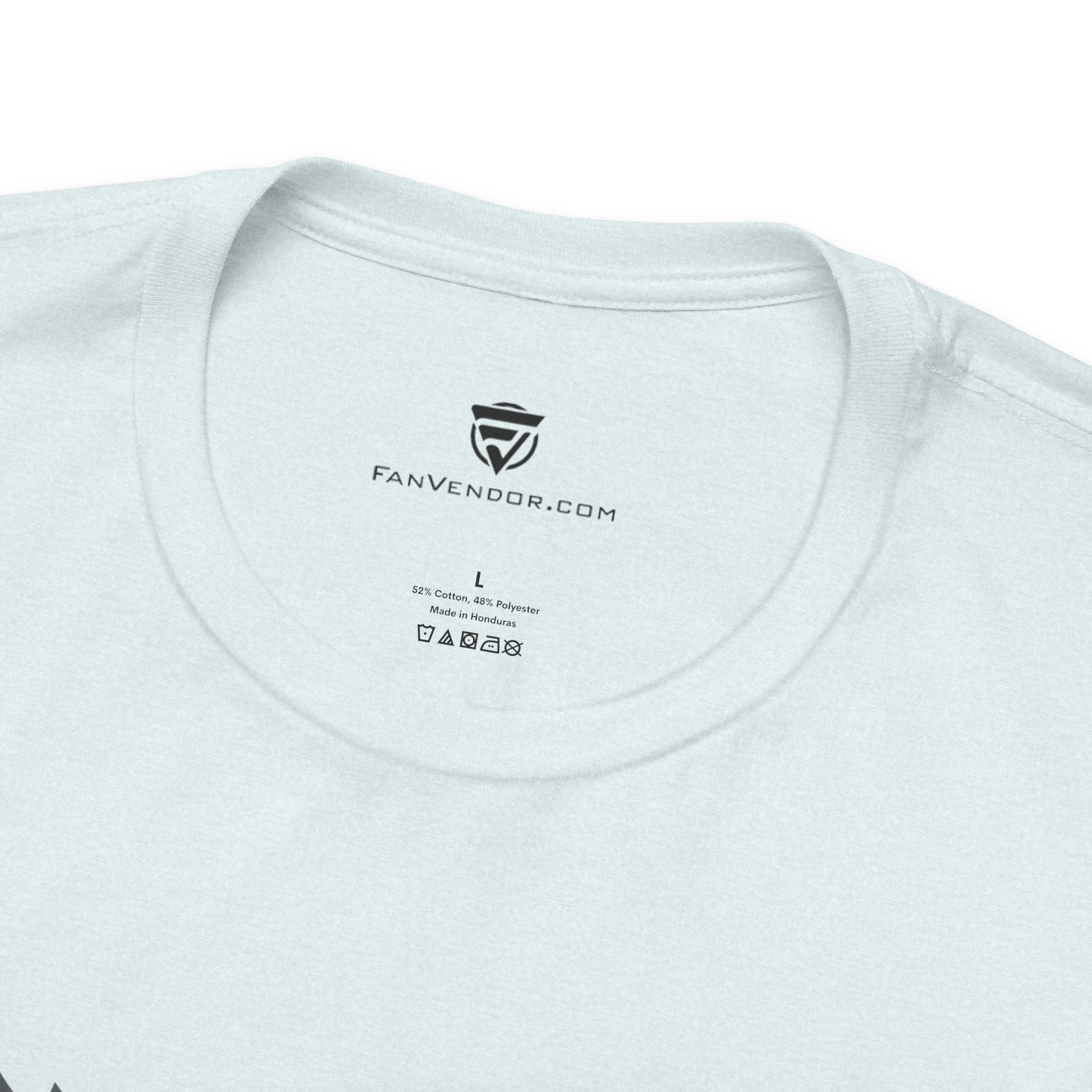 White t-shirt with 'Fanvedoor.com' logo and text on the collar.