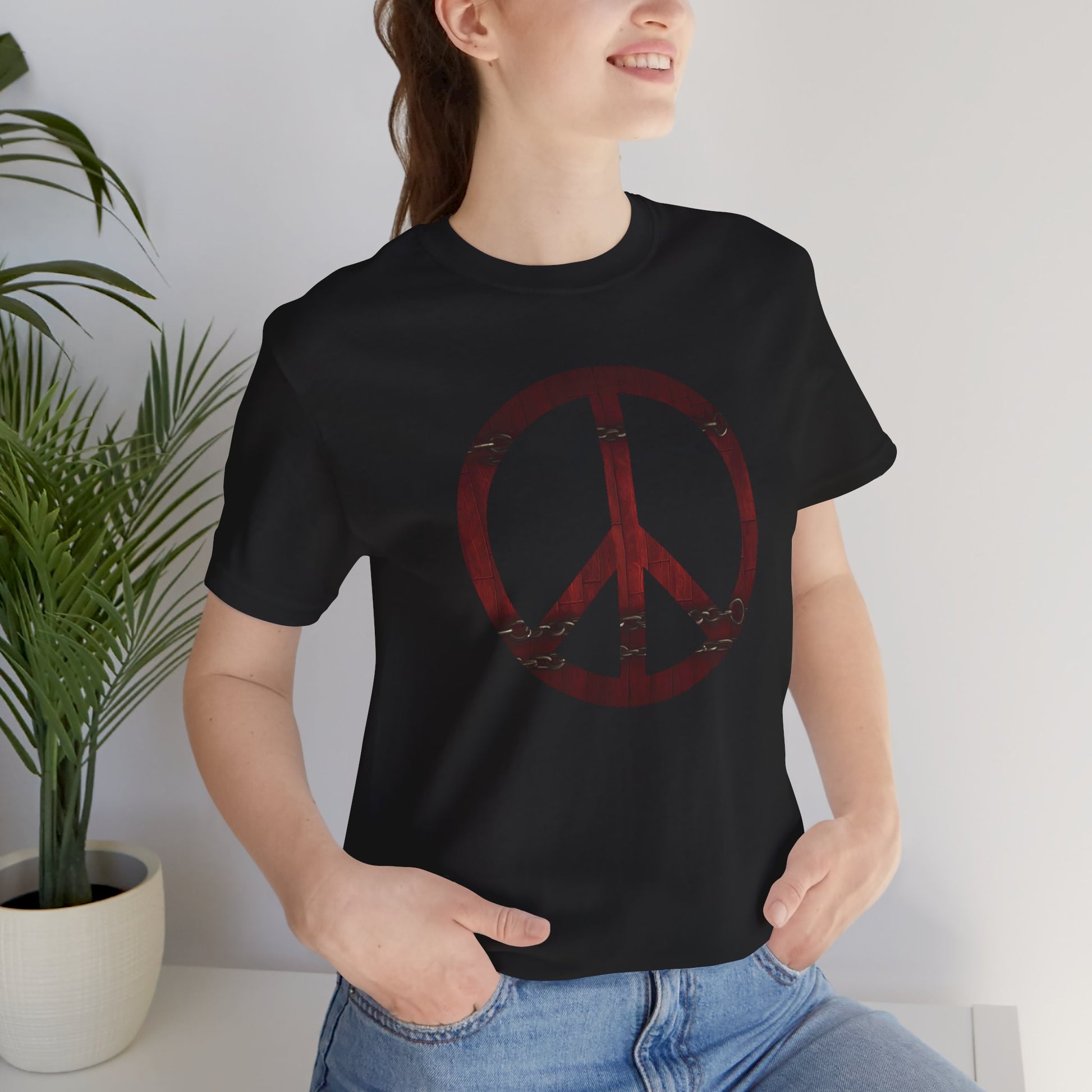 Unisex T-Shirt Chest Wood Peace Sign Black