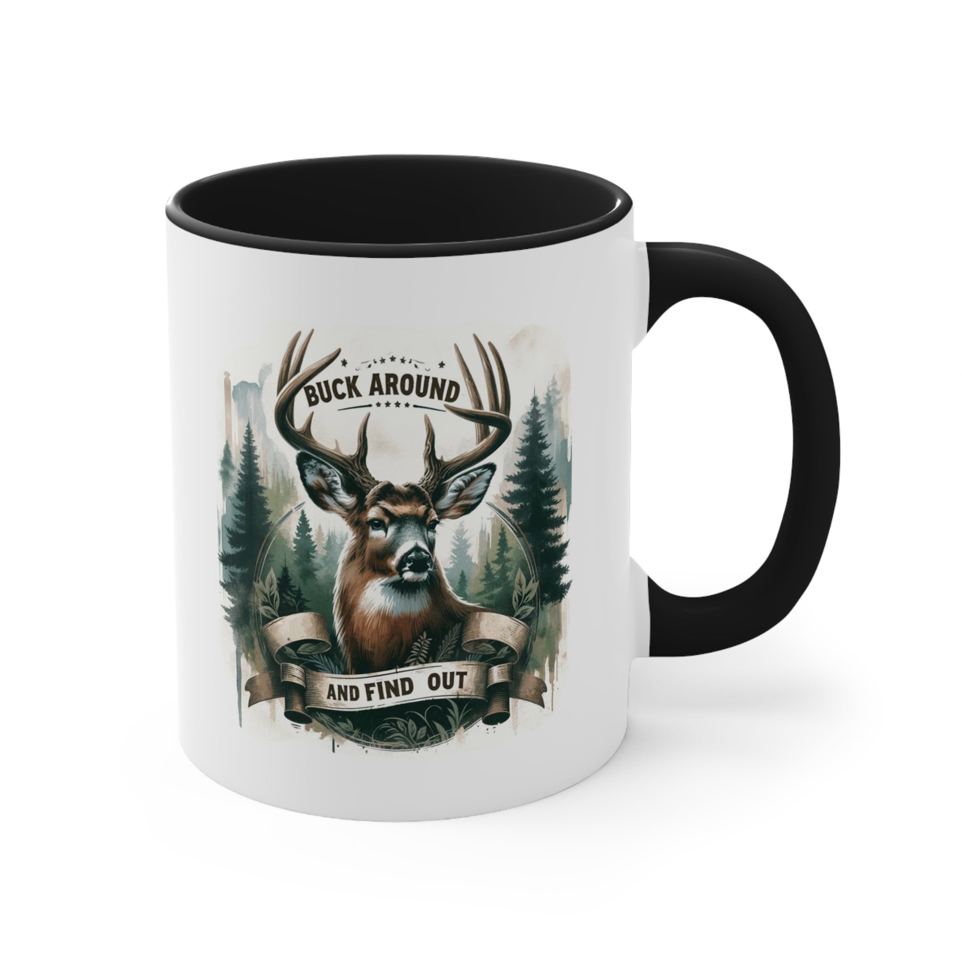 Accent Coffee Mug Cool Funny Deer Hunting Graphic Black