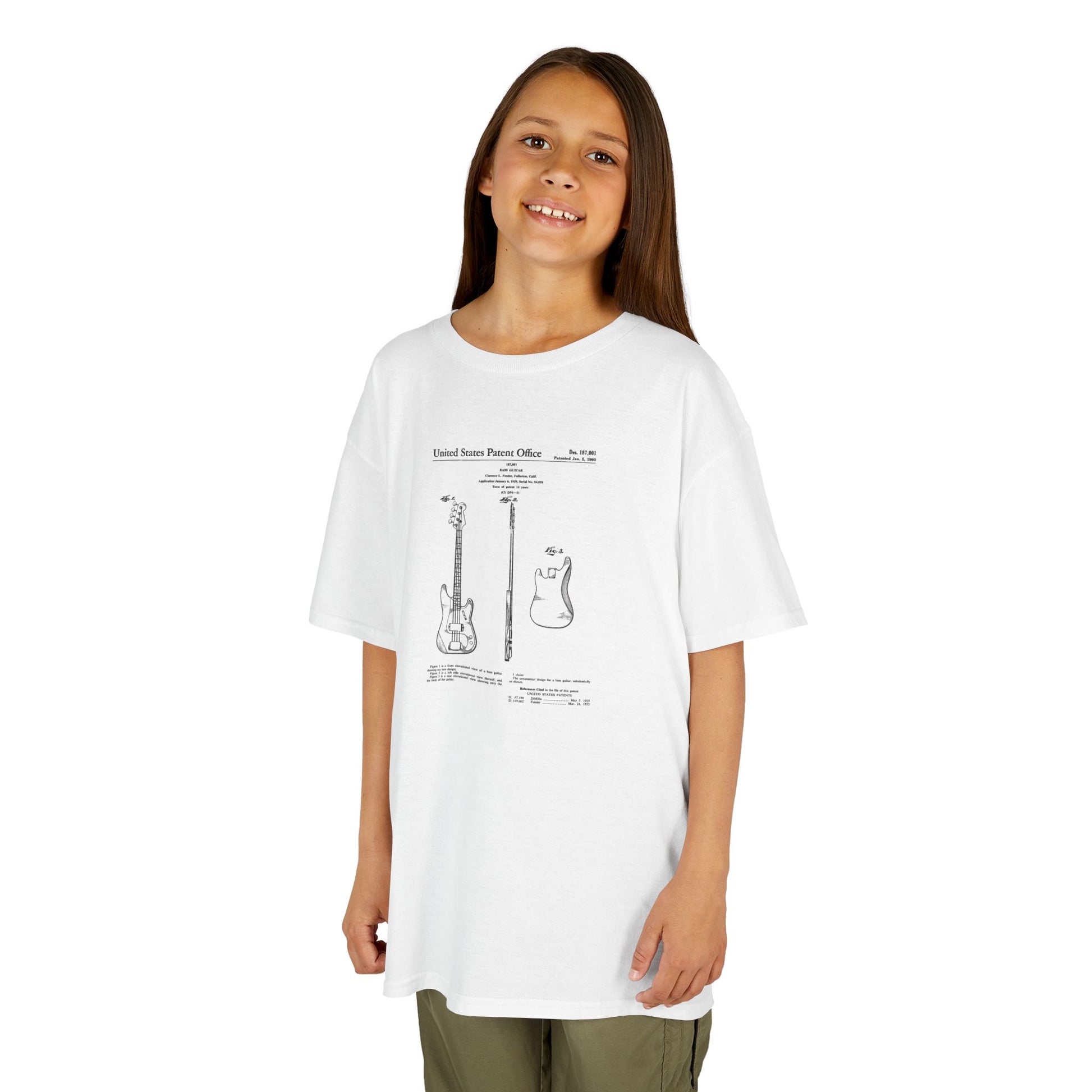 Person wearing a white t-shirt with graphic designs on a white background