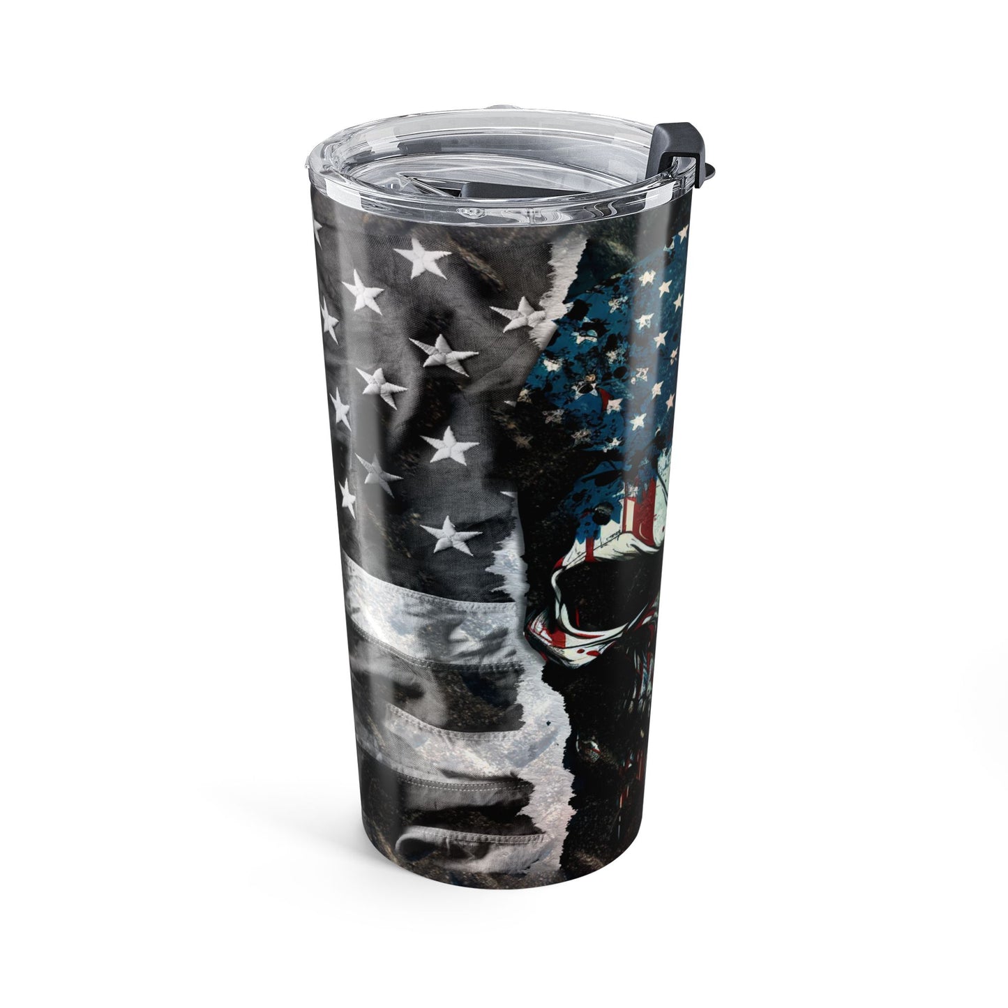 Tumbler with American flag and eagle design on a white background